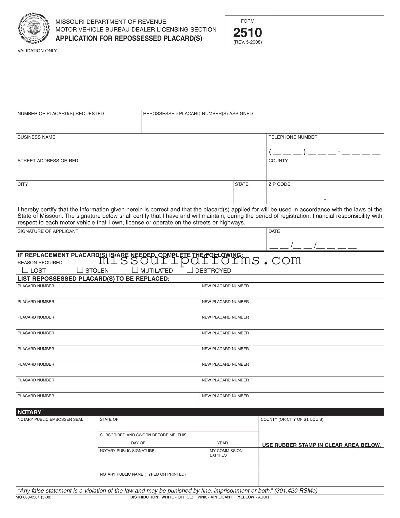 Free 2510 Missouri PDF Template
