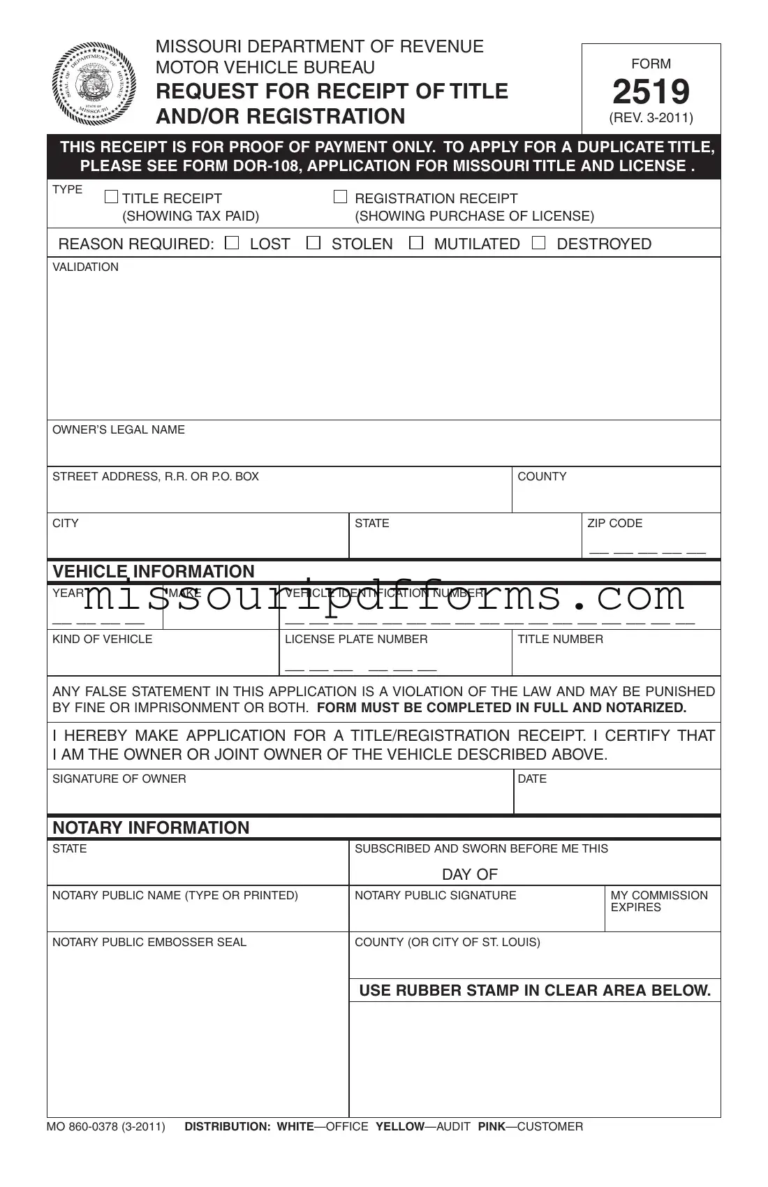 Free 2519 Missouri PDF Template