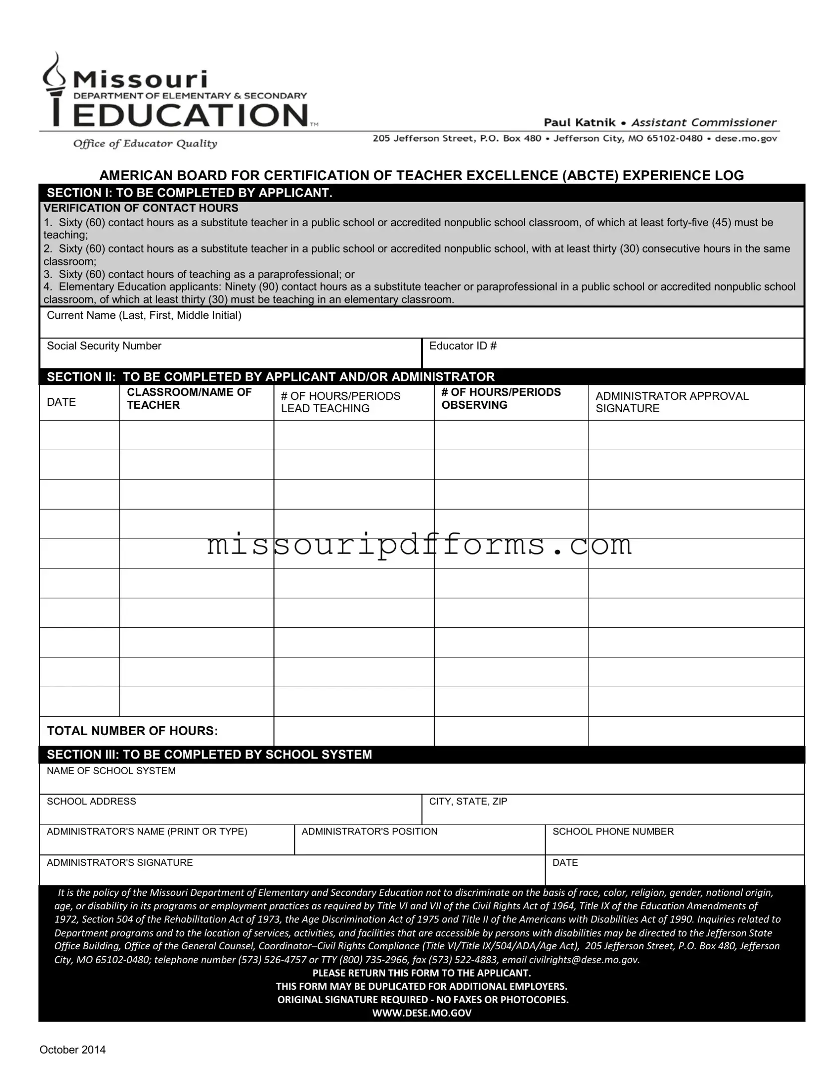 Free Abcte Missouri PDF Template