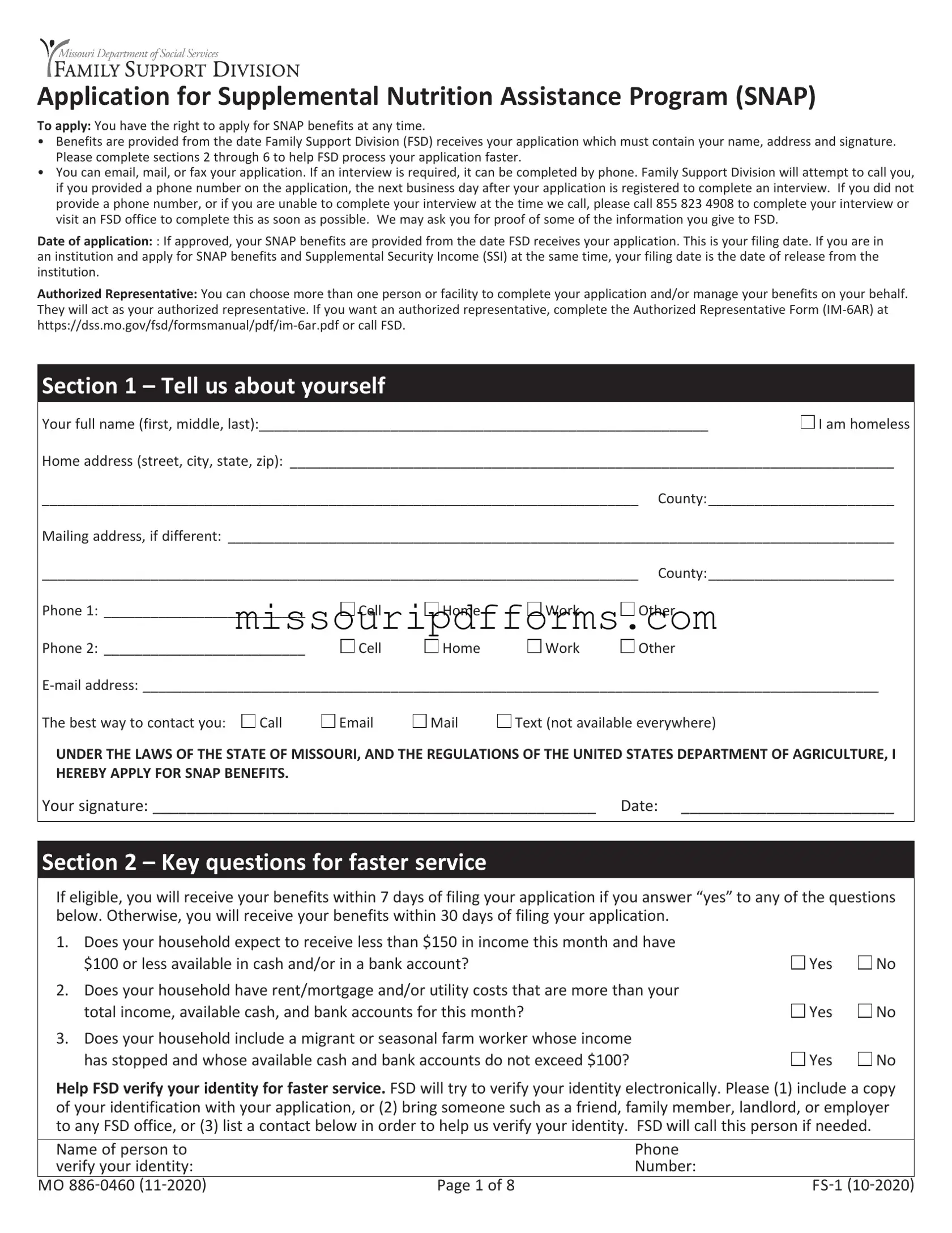 Free Apply For Food Stamps In Missouri PDF Template