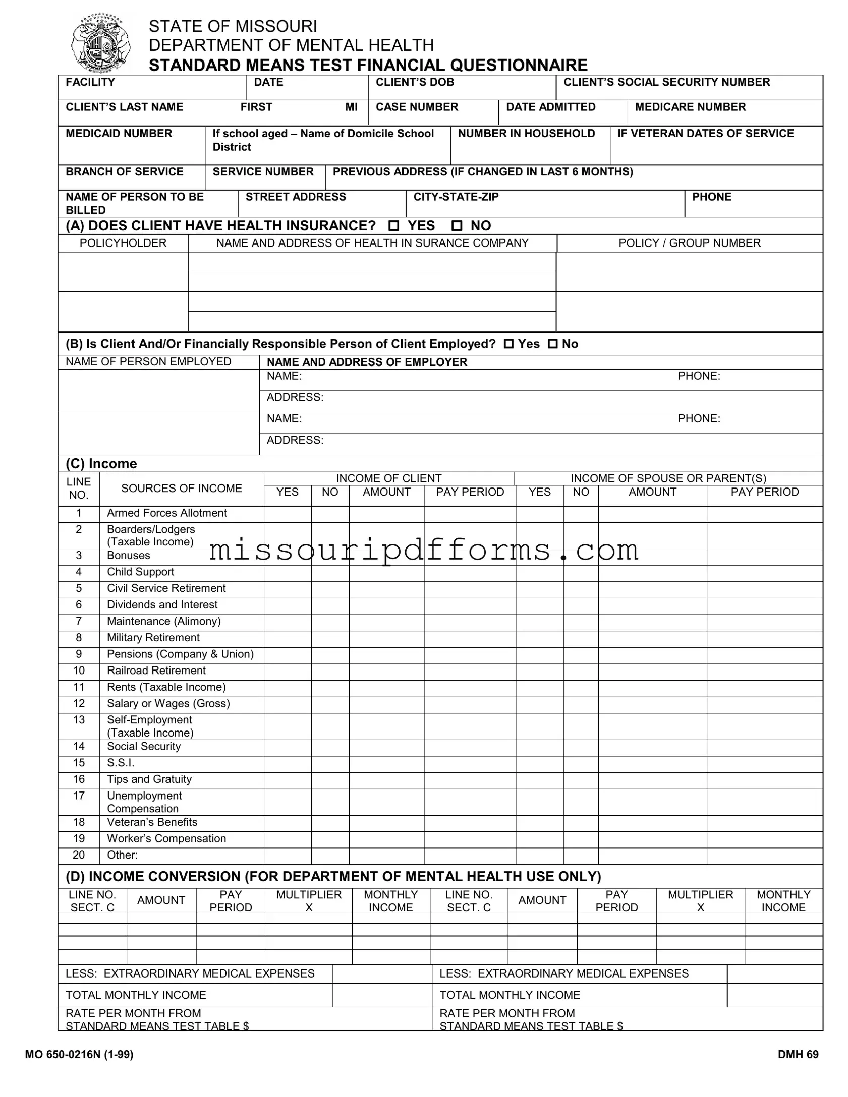 Free Dmh 69 Missouri PDF Template