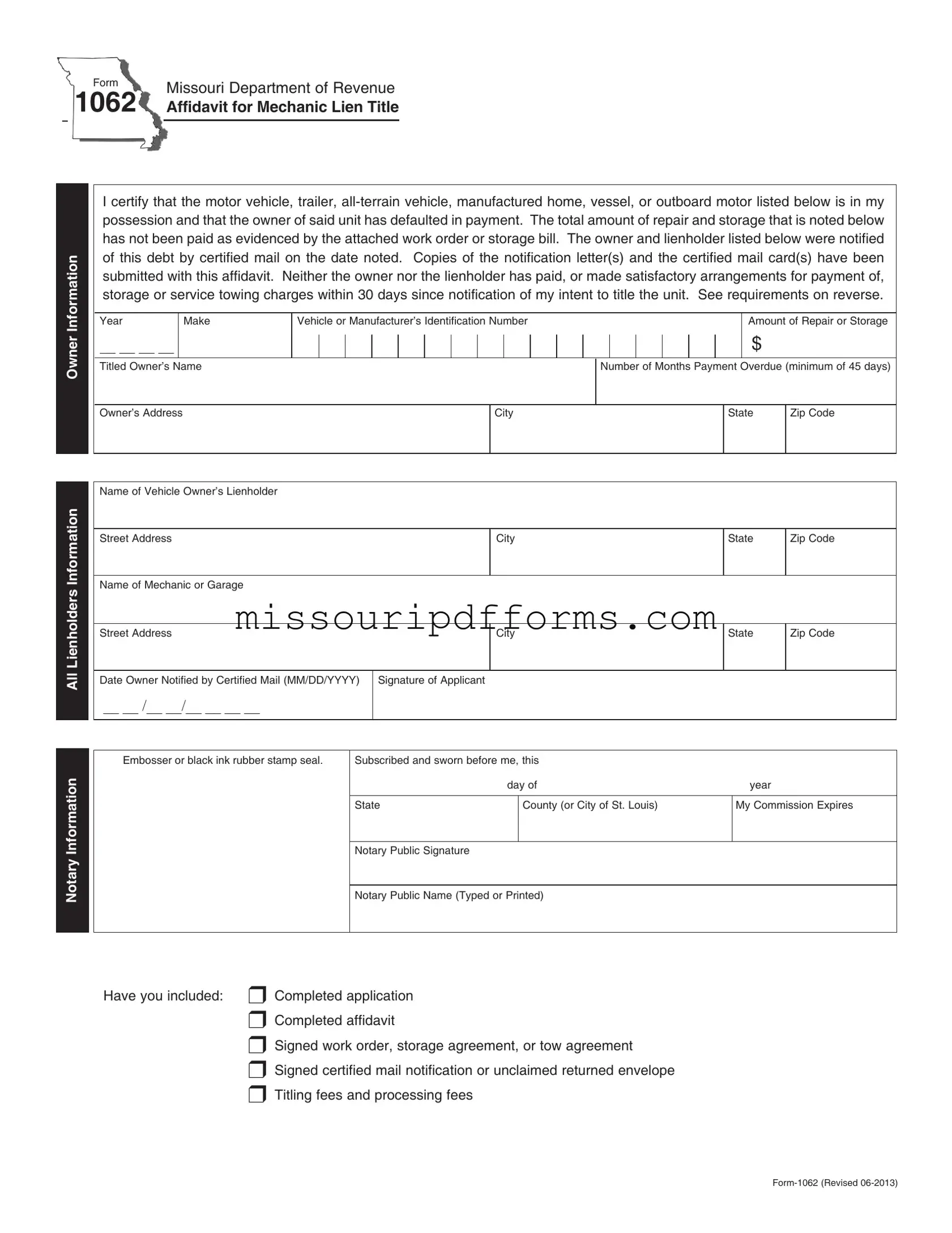 Free Missouri 1062 PDF Template