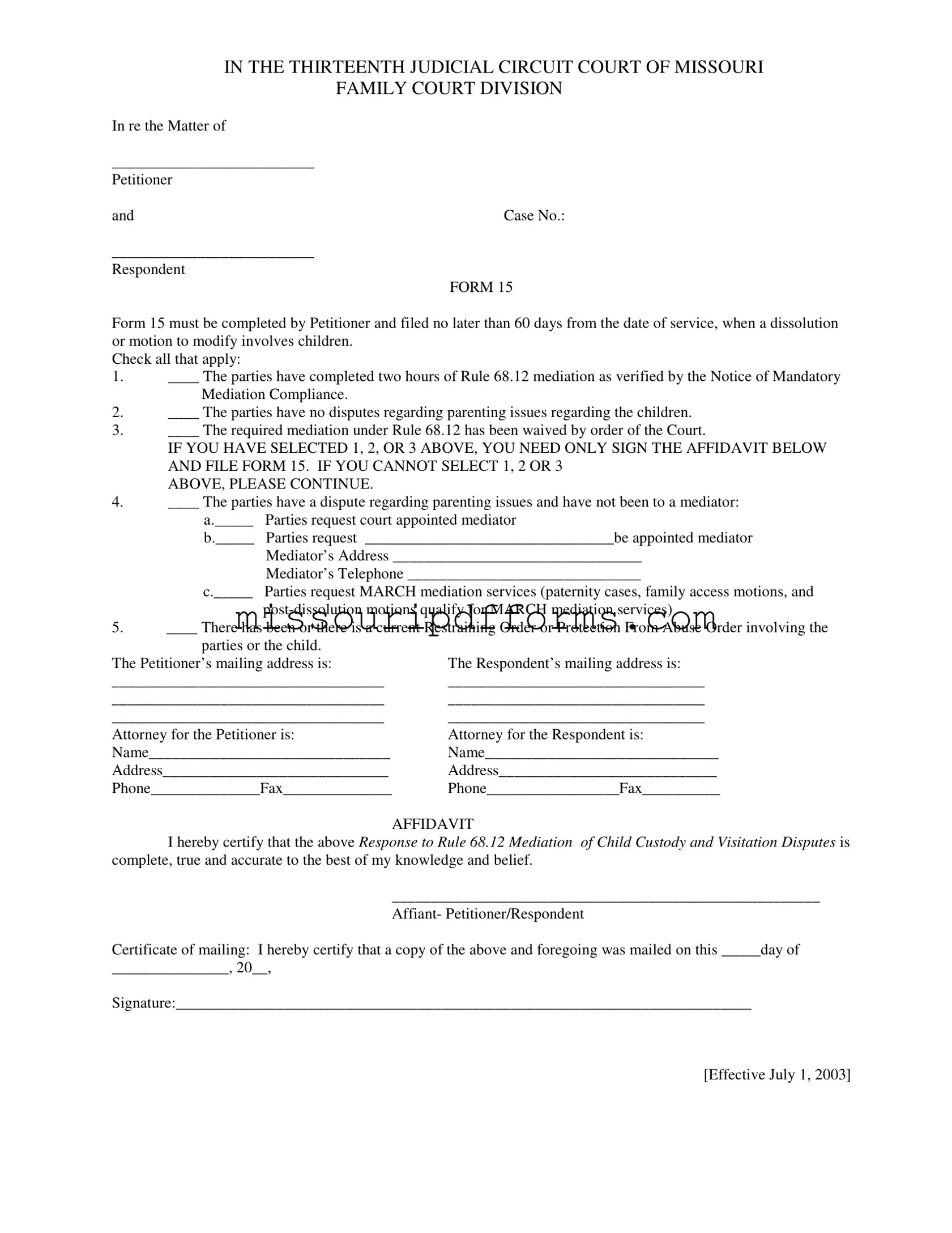 Free Missouri 15 PDF Template