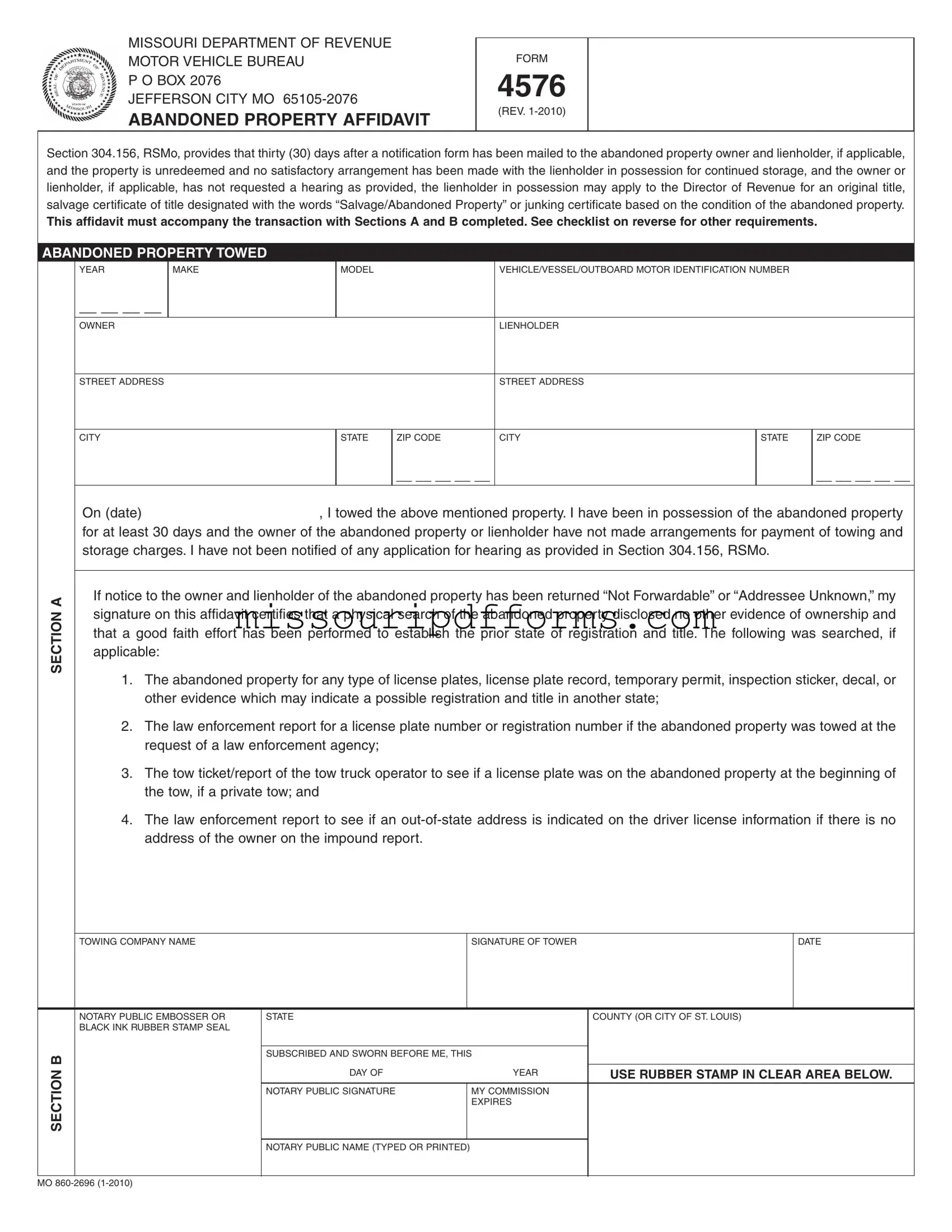 Free Missouri 4576 PDF Template