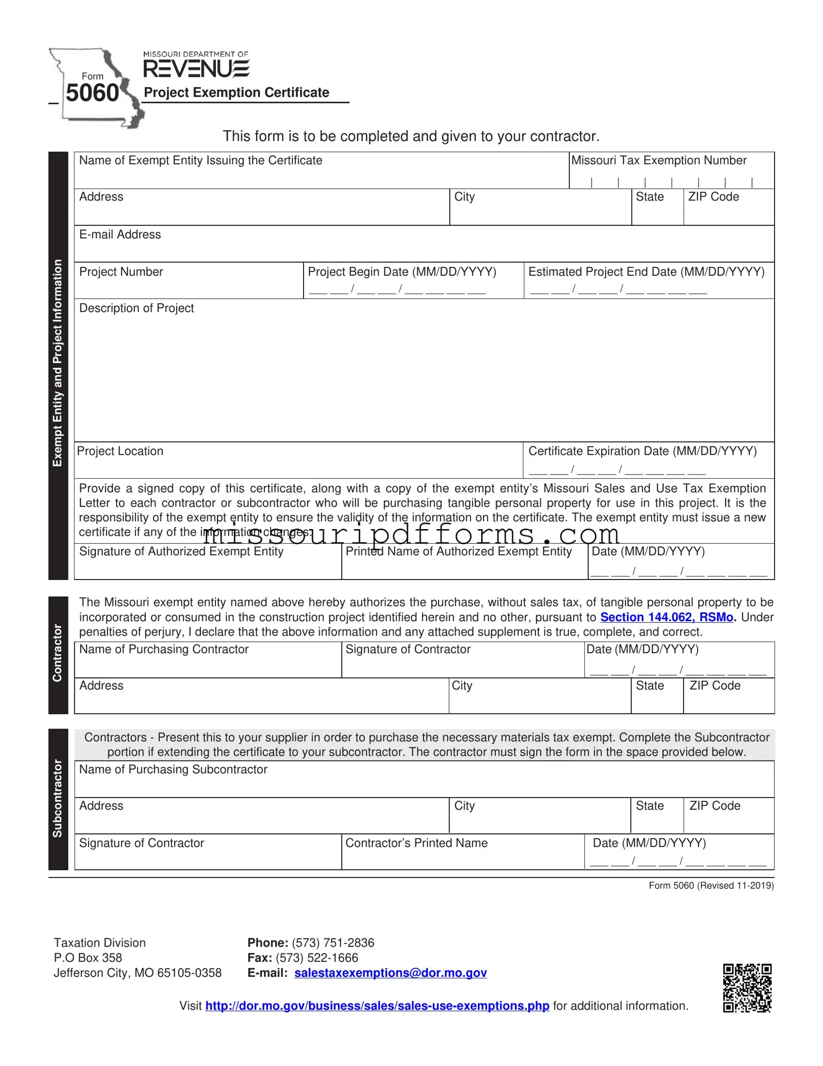 Free Missouri 5060 Exemption PDF Template