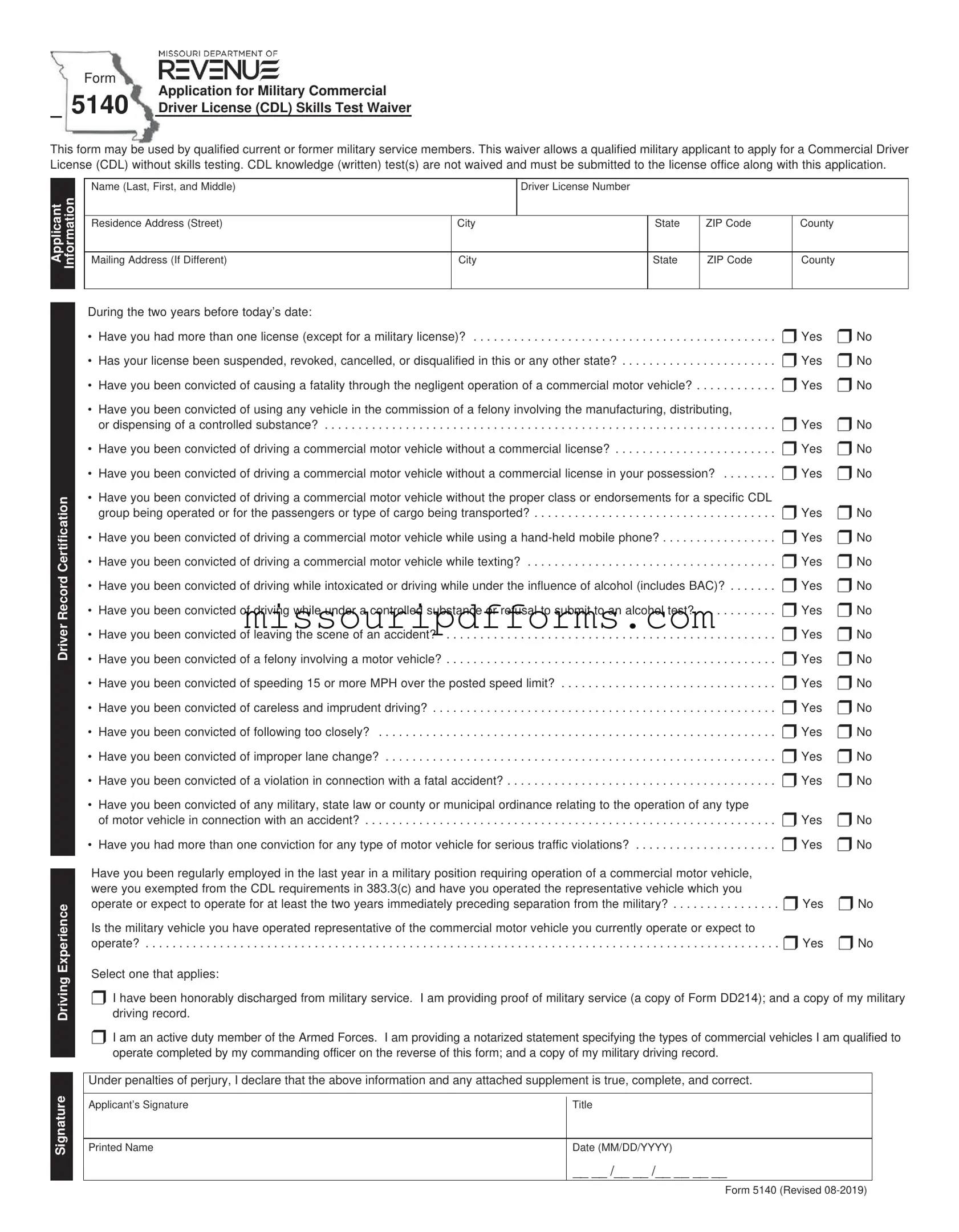 Free Missouri 5140 PDF Template