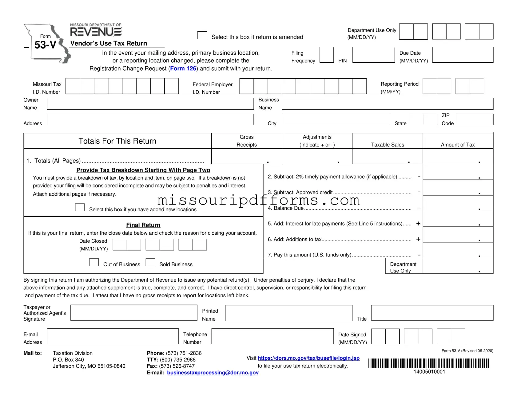 Free Missouri 53 V PDF Template