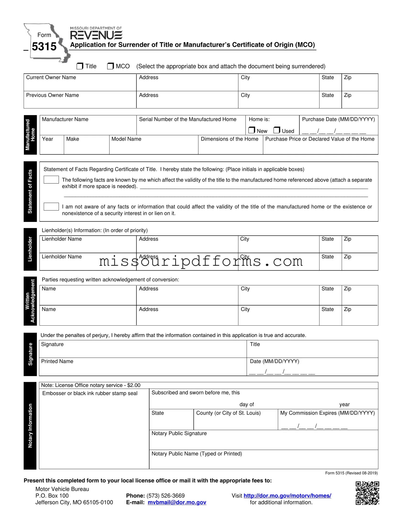 Free Missouri 5315 PDF Template