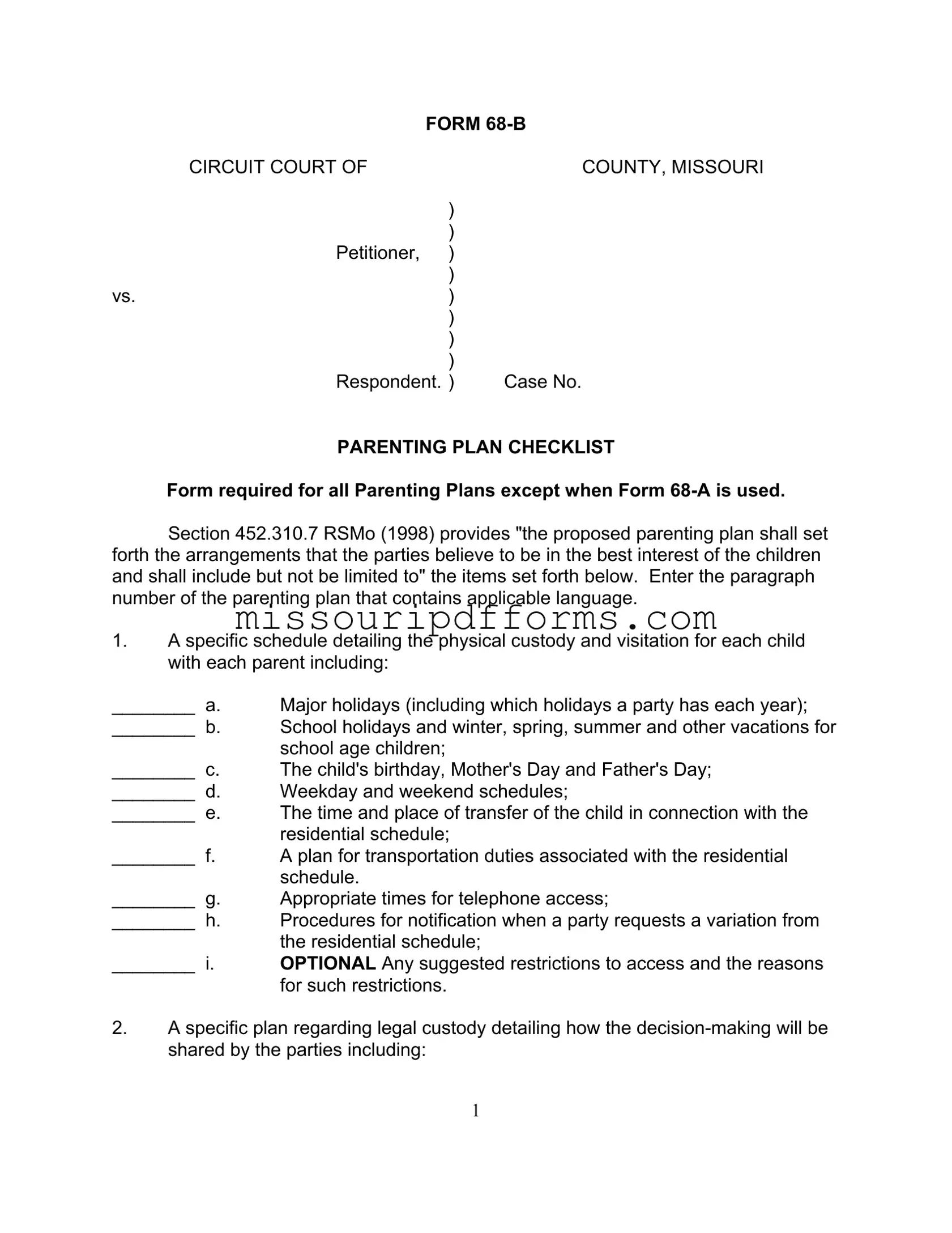 Free Missouri 68 B PDF Template