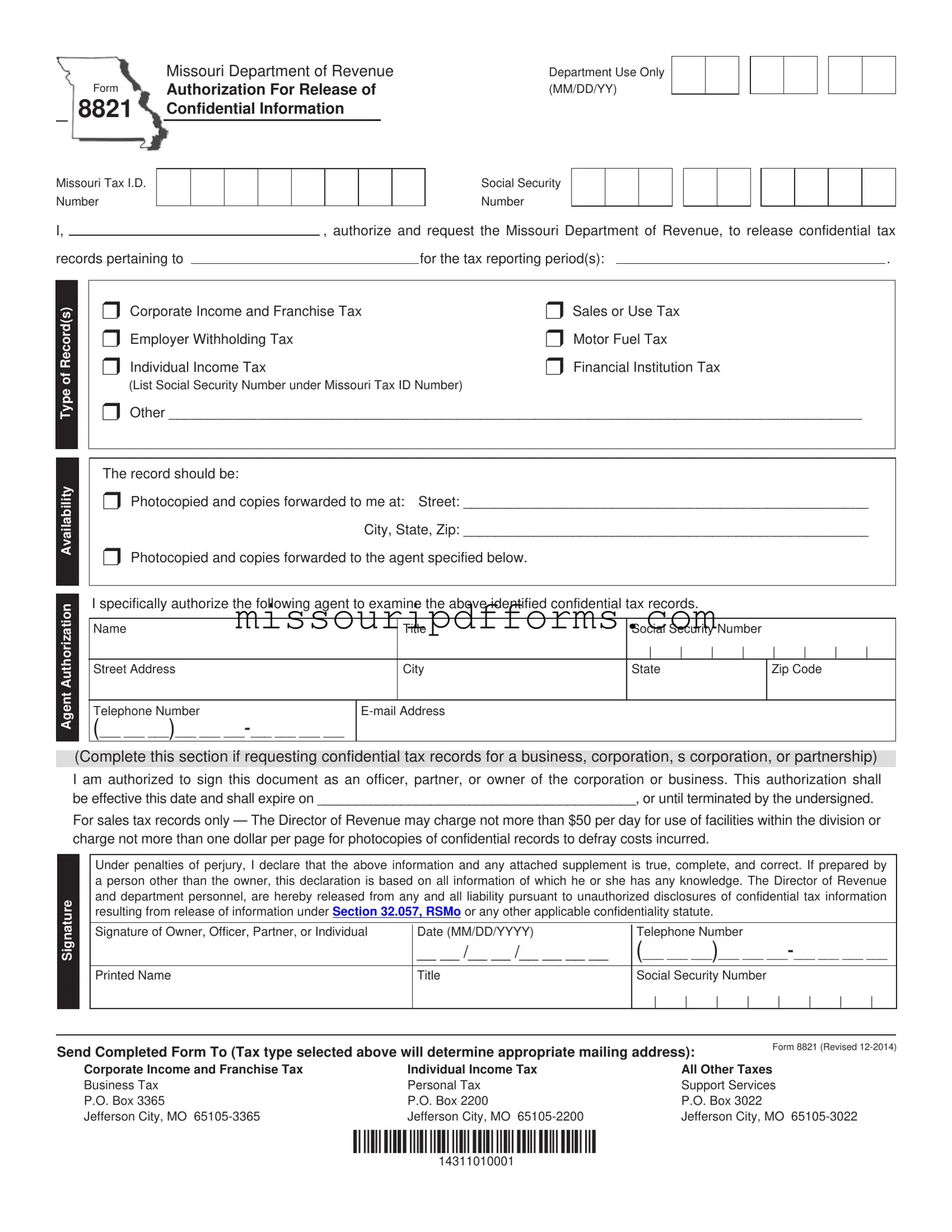 Free Missouri 8821 PDF Template