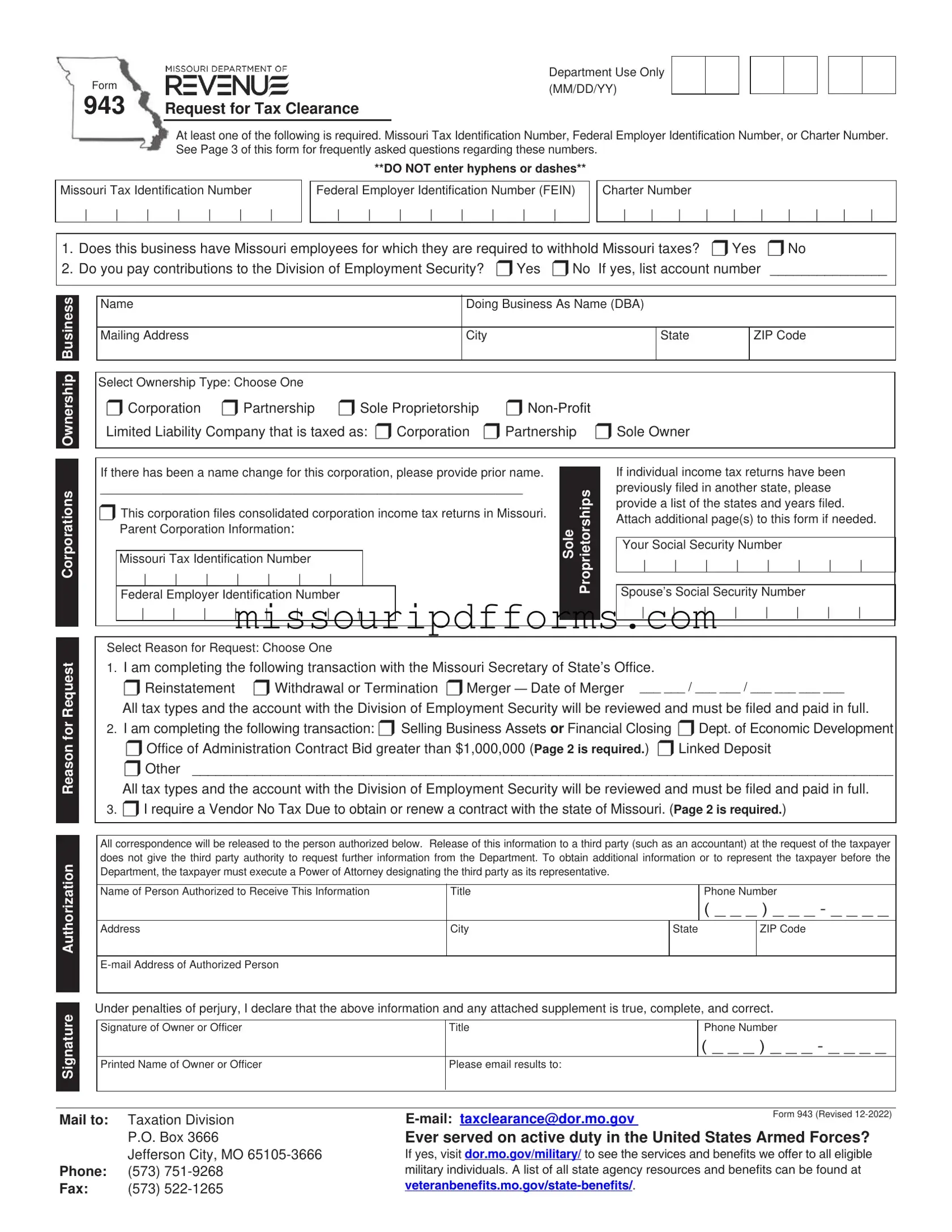 Free Missouri 943 PDF Template