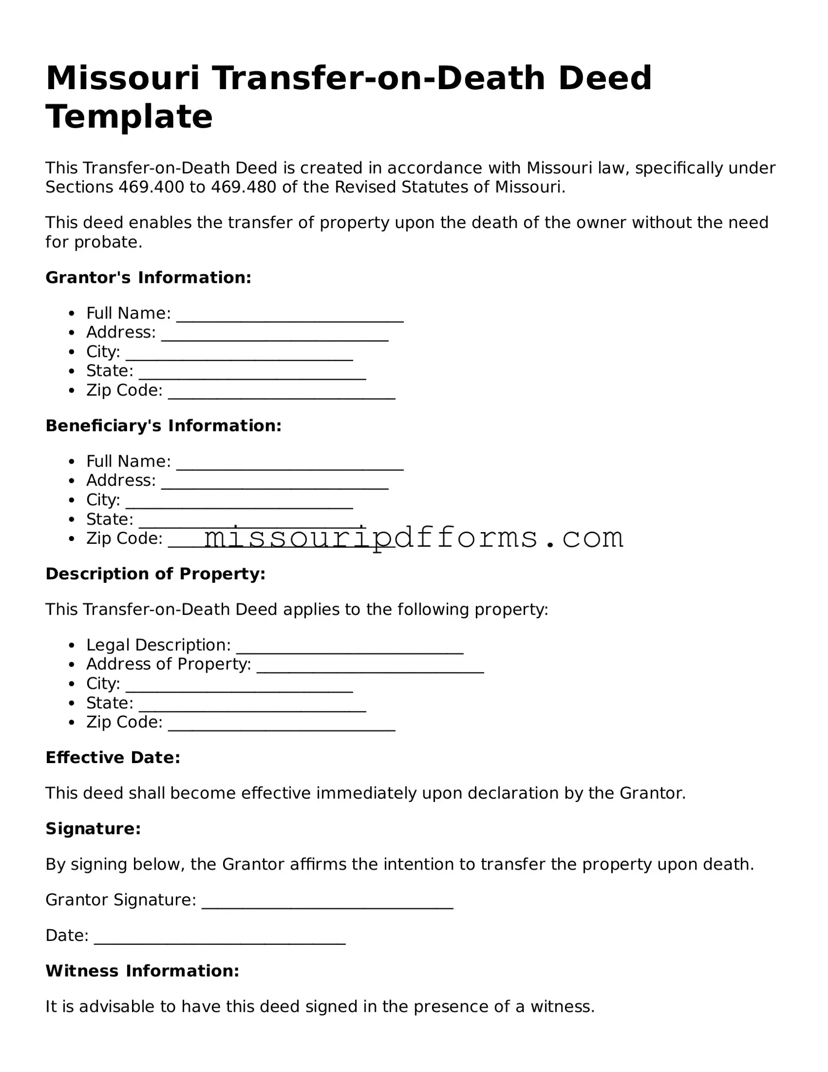 Valid Missouri Transfer-on-Death Deed Document
