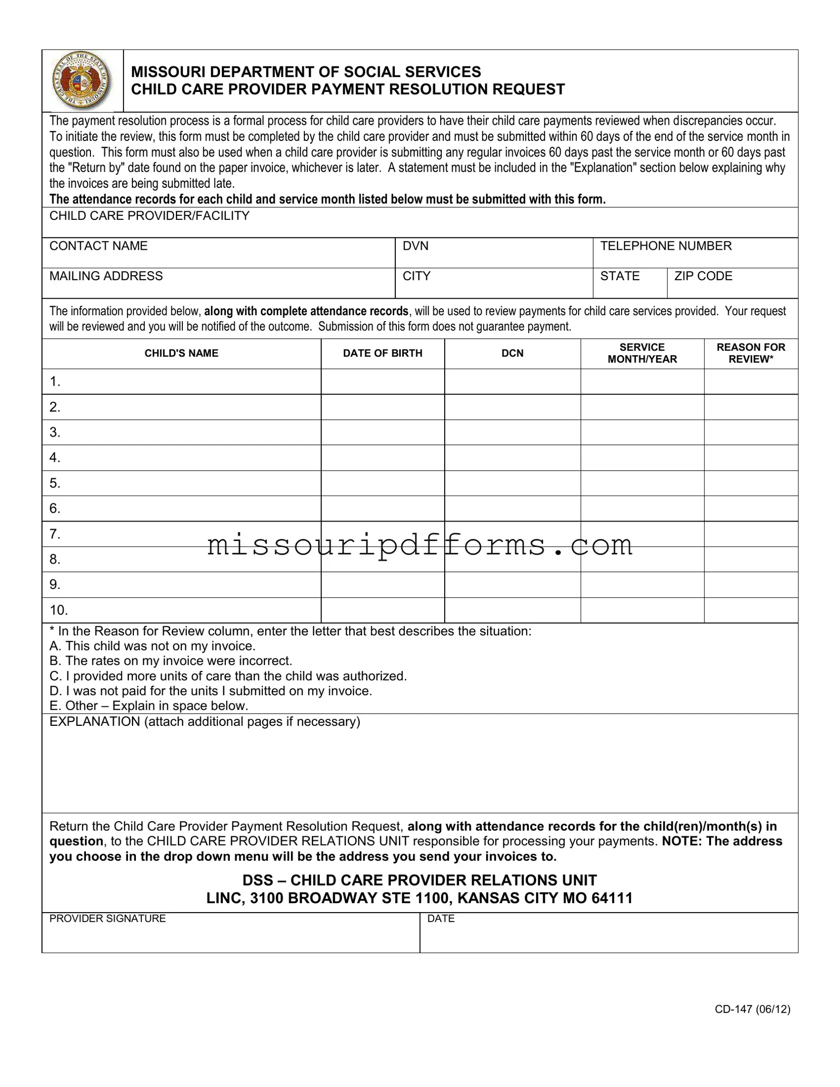 Free Missouri Cd 147 PDF Template