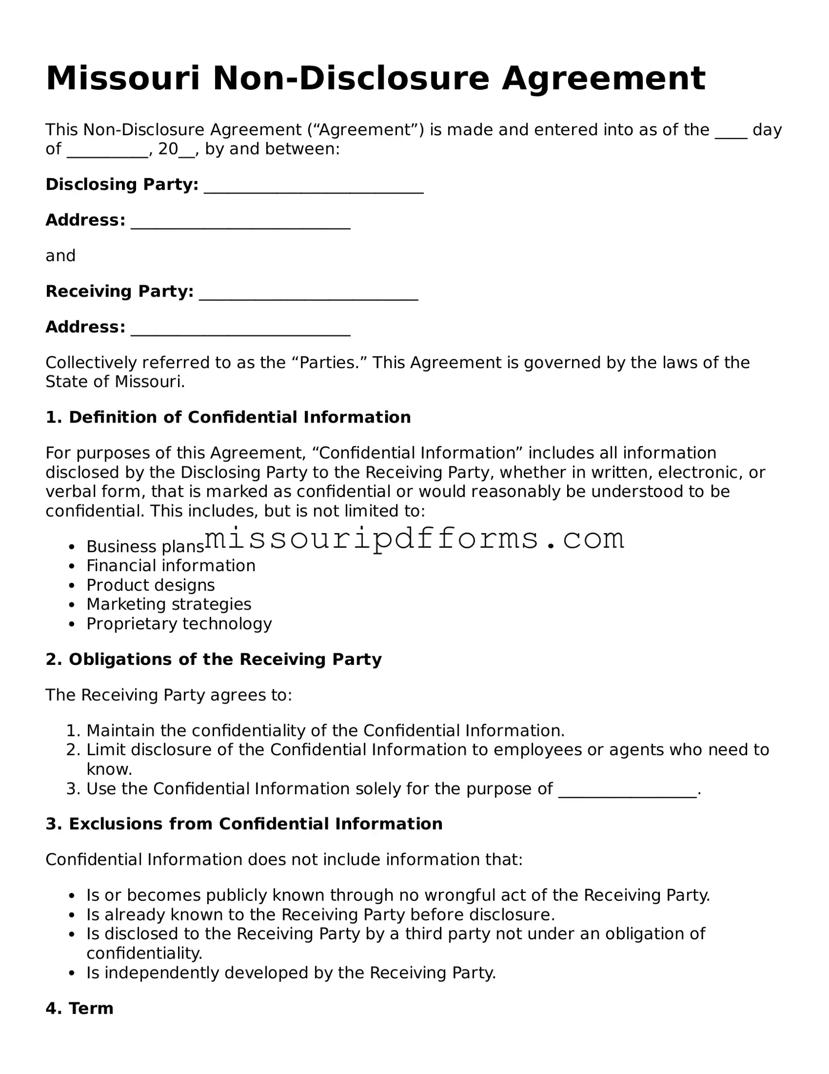 Valid Missouri Non-disclosure Agreement Document