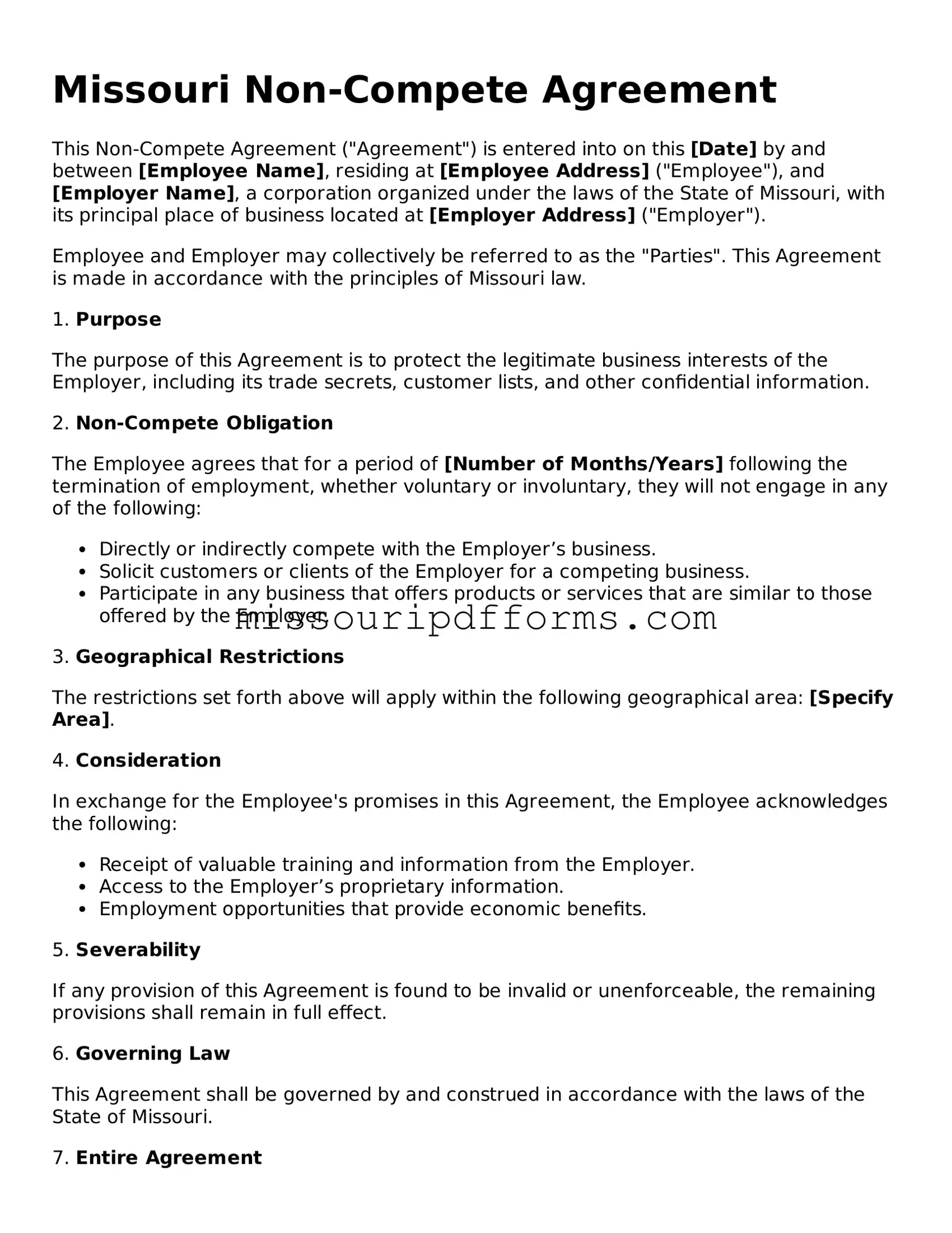 Valid Missouri Non-compete Agreement Document