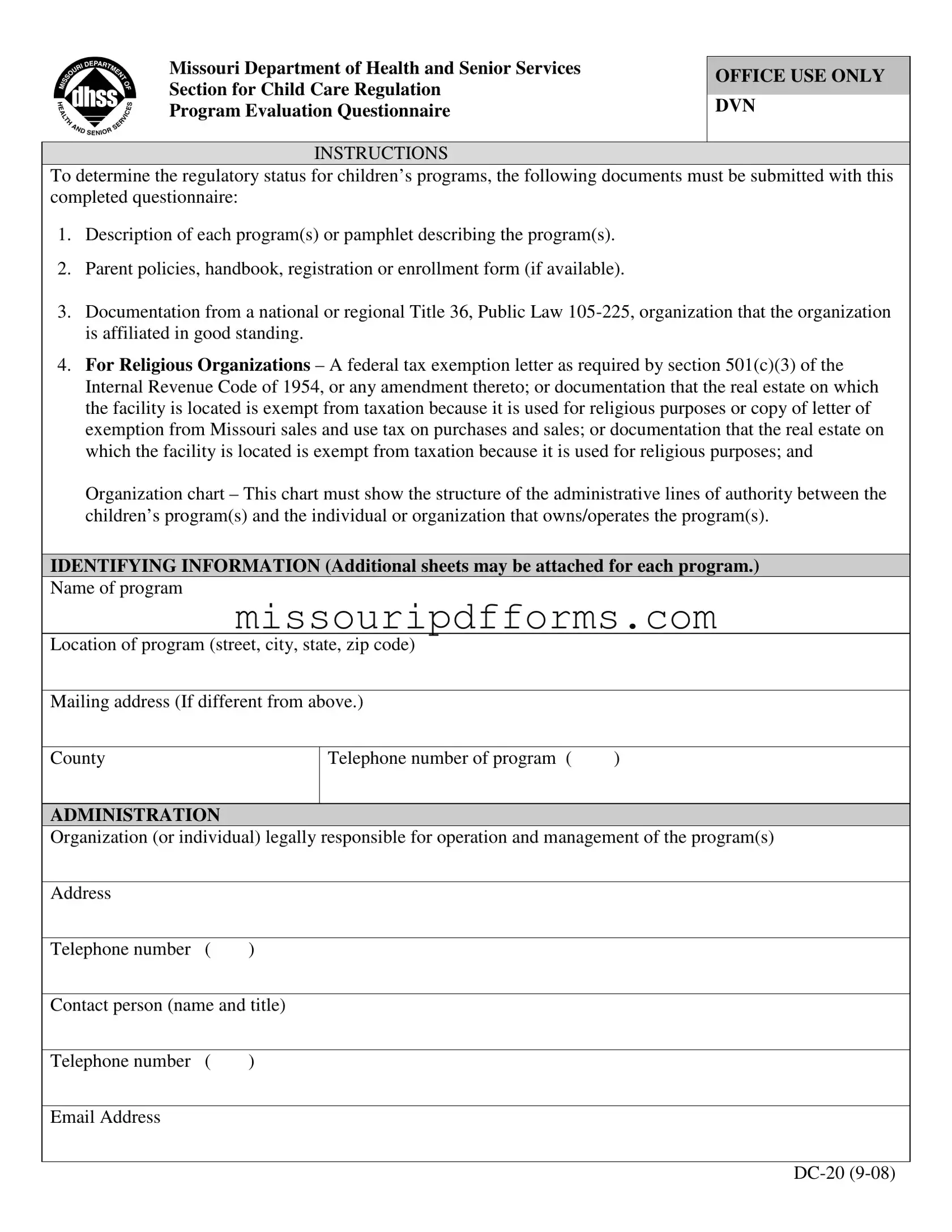 Free Missouri Dc 20 PDF Template