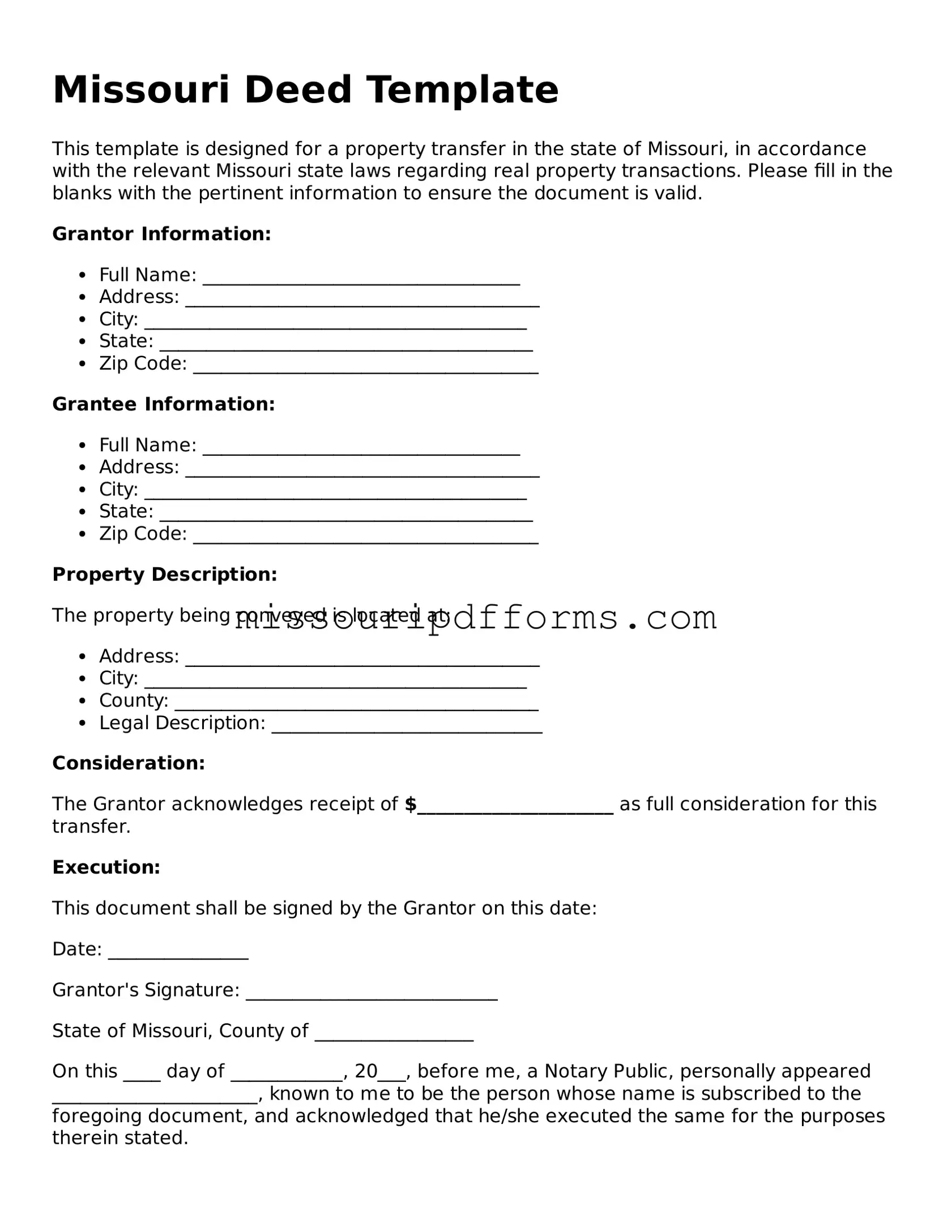 Valid Missouri Deed Document