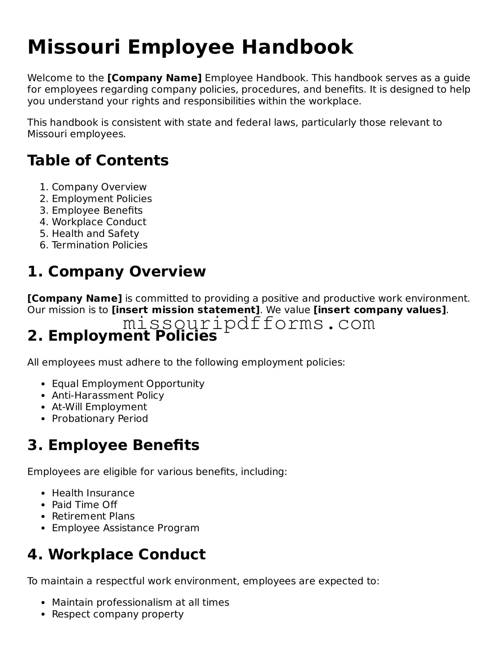 Valid Missouri Employee Handbook Document