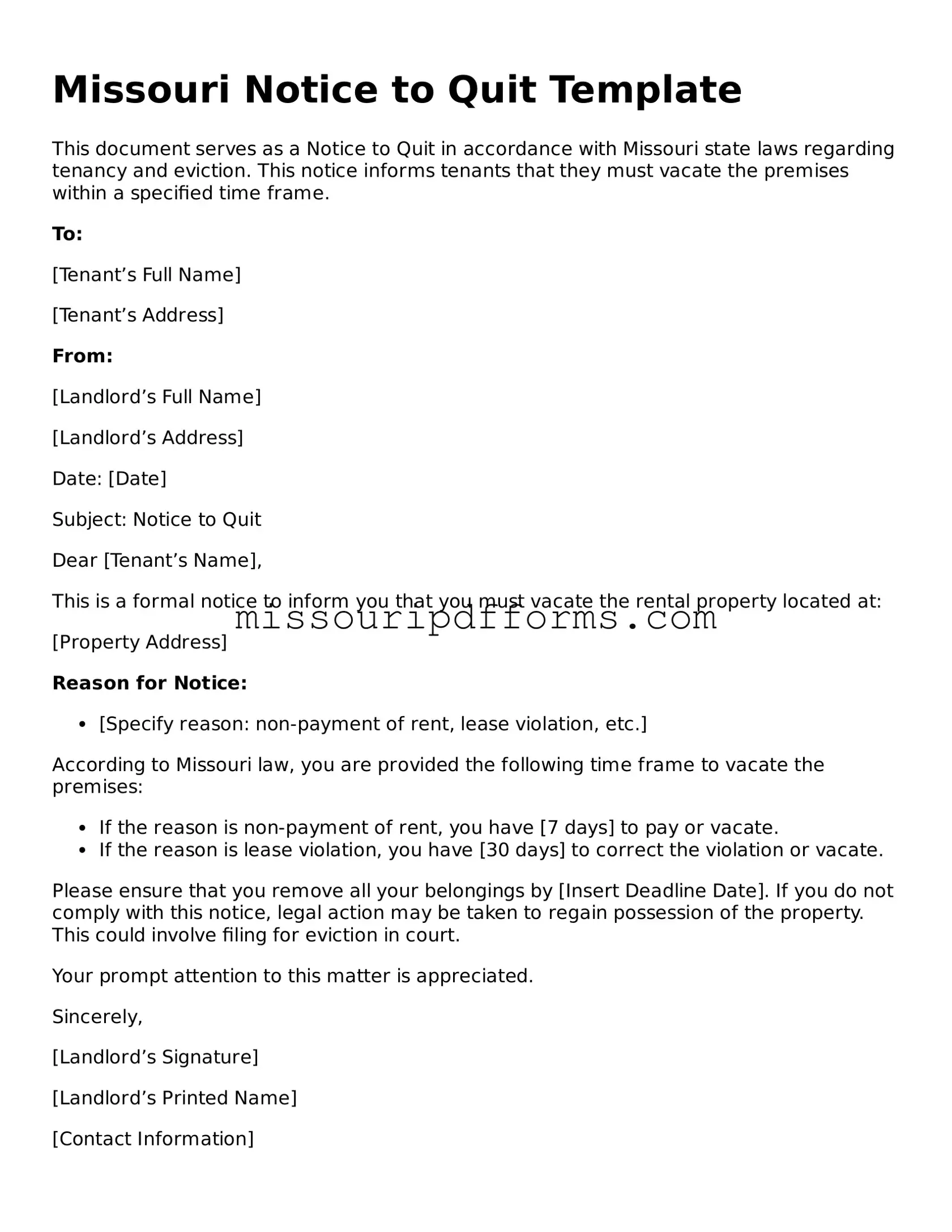 Valid Missouri Notice to Quit Document