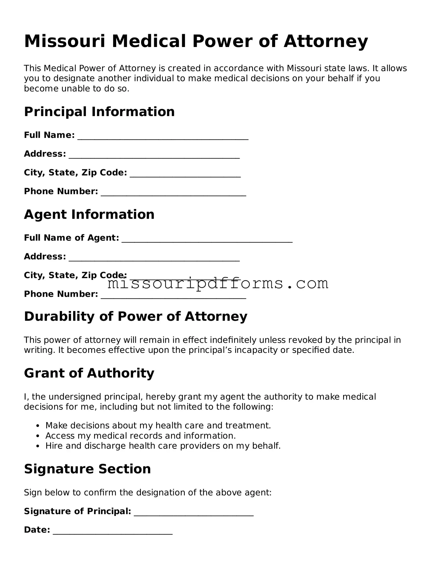 Valid Missouri Medical Power of Attorney Document