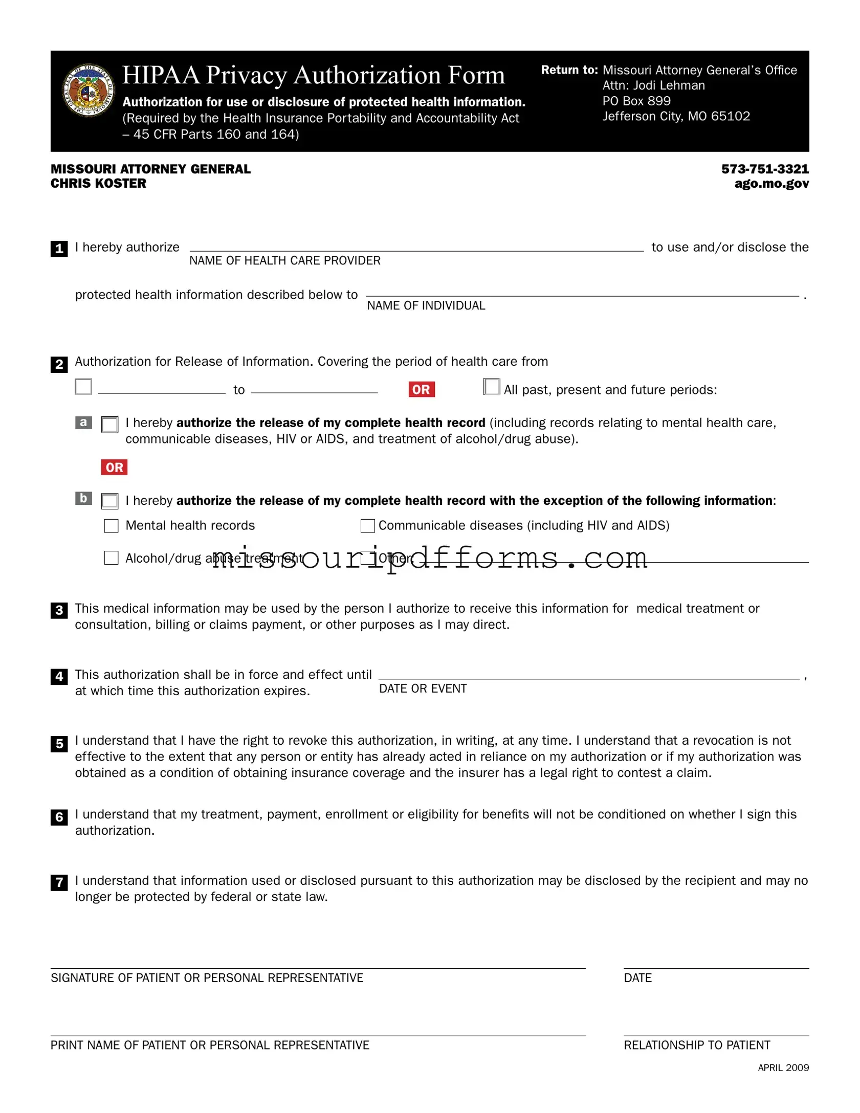 Free Missouri Hipaa PDF Template