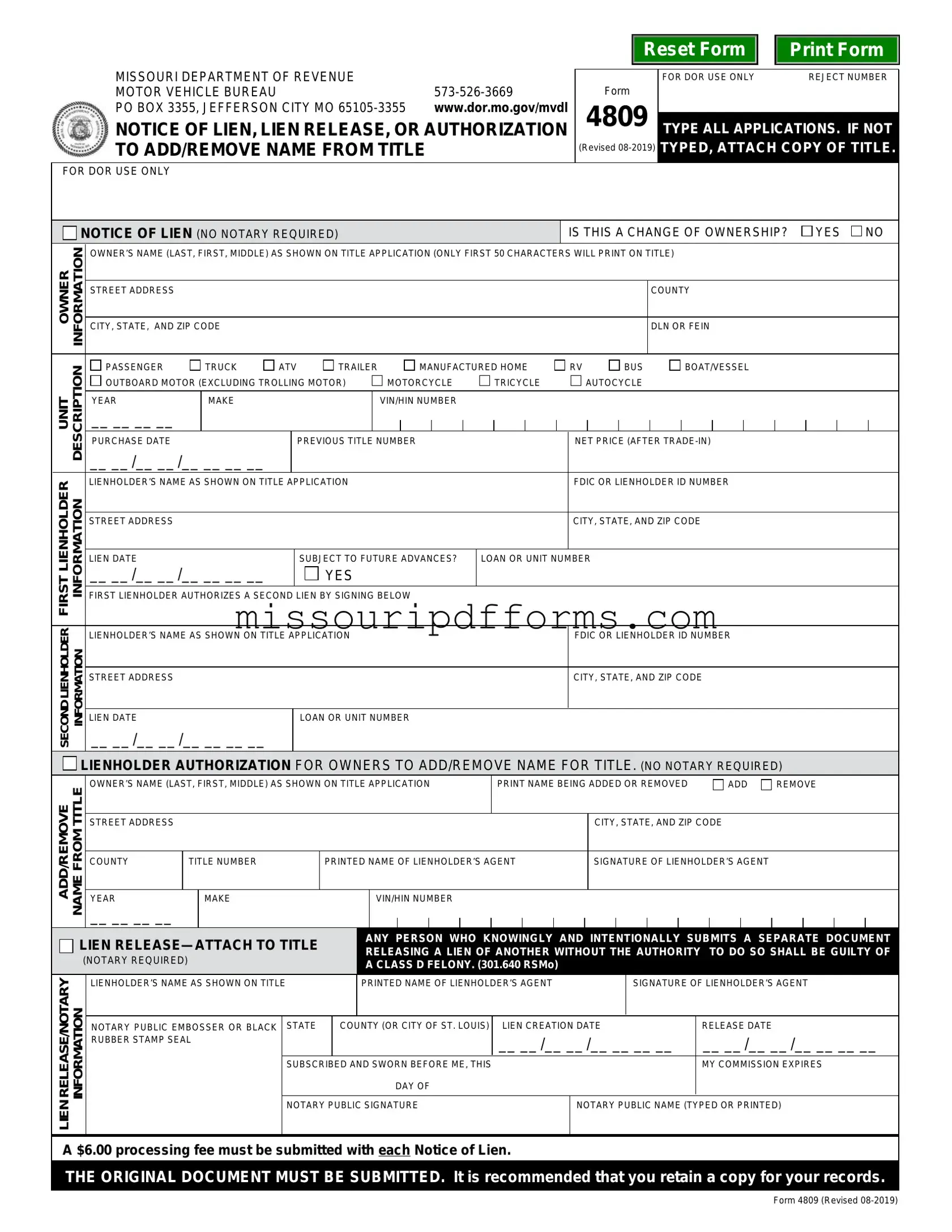 Free Missouri Lien PDF Template