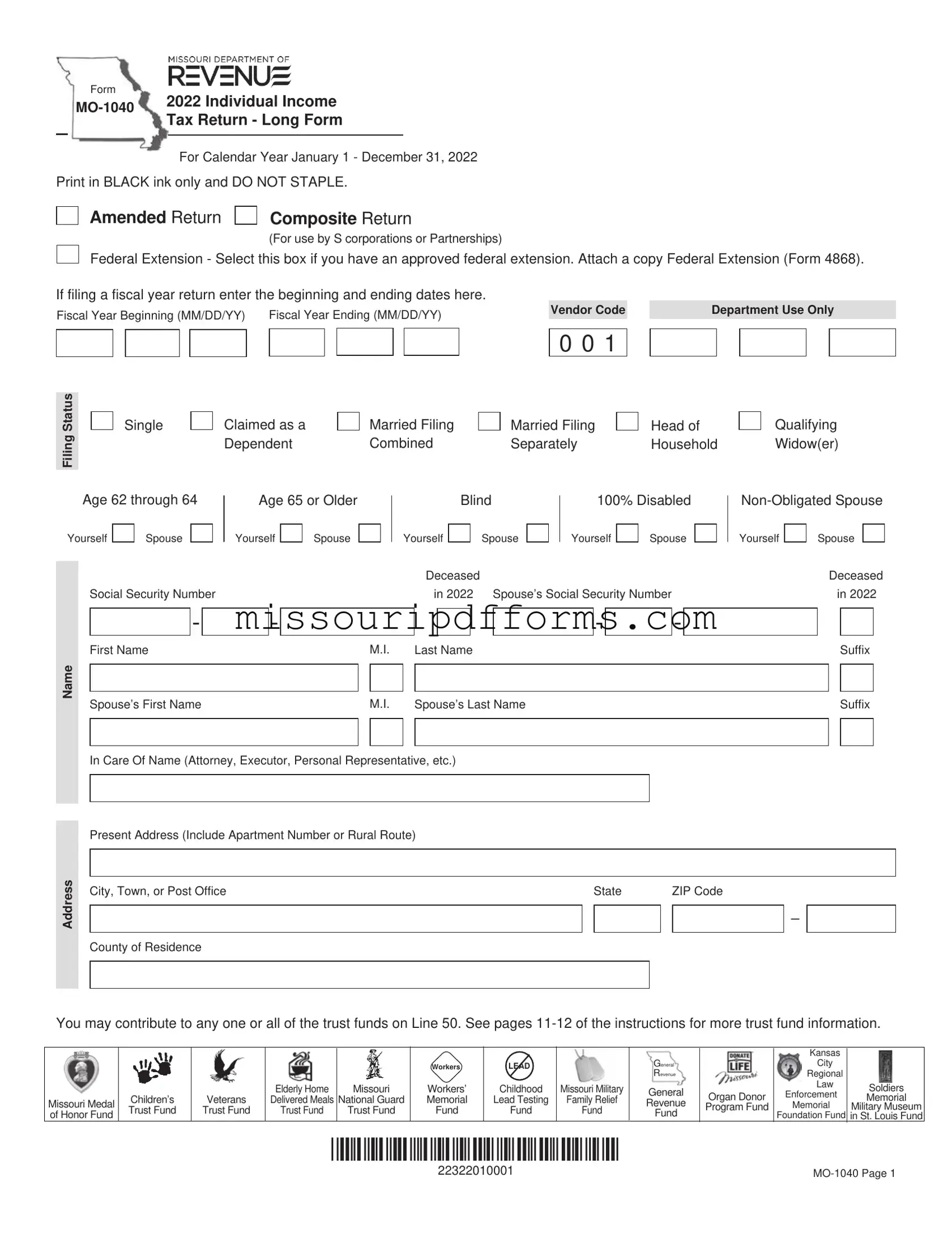 Free Missouri Mo 1040 PDF Template