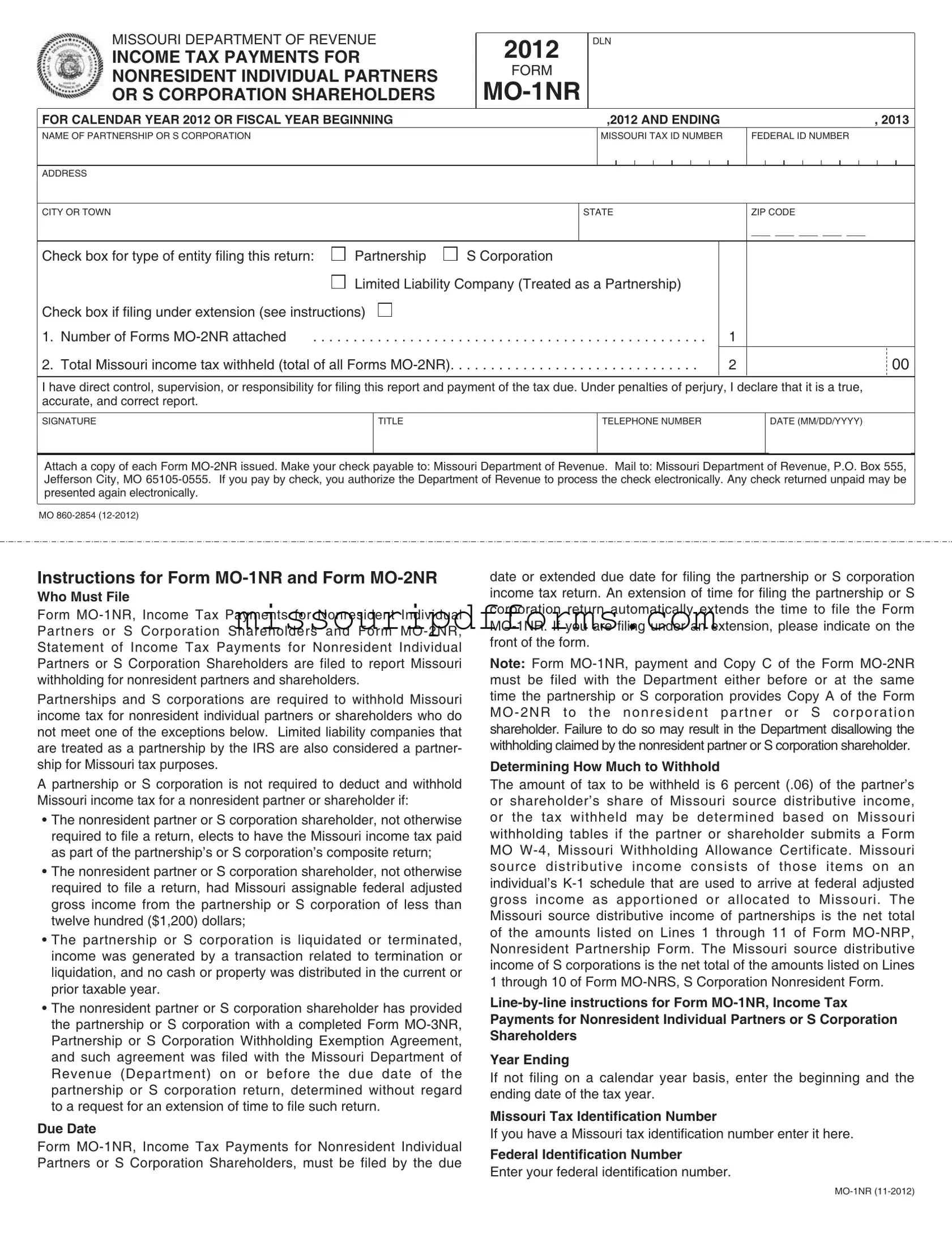 Free Missouri Mo 1Nr PDF Template
