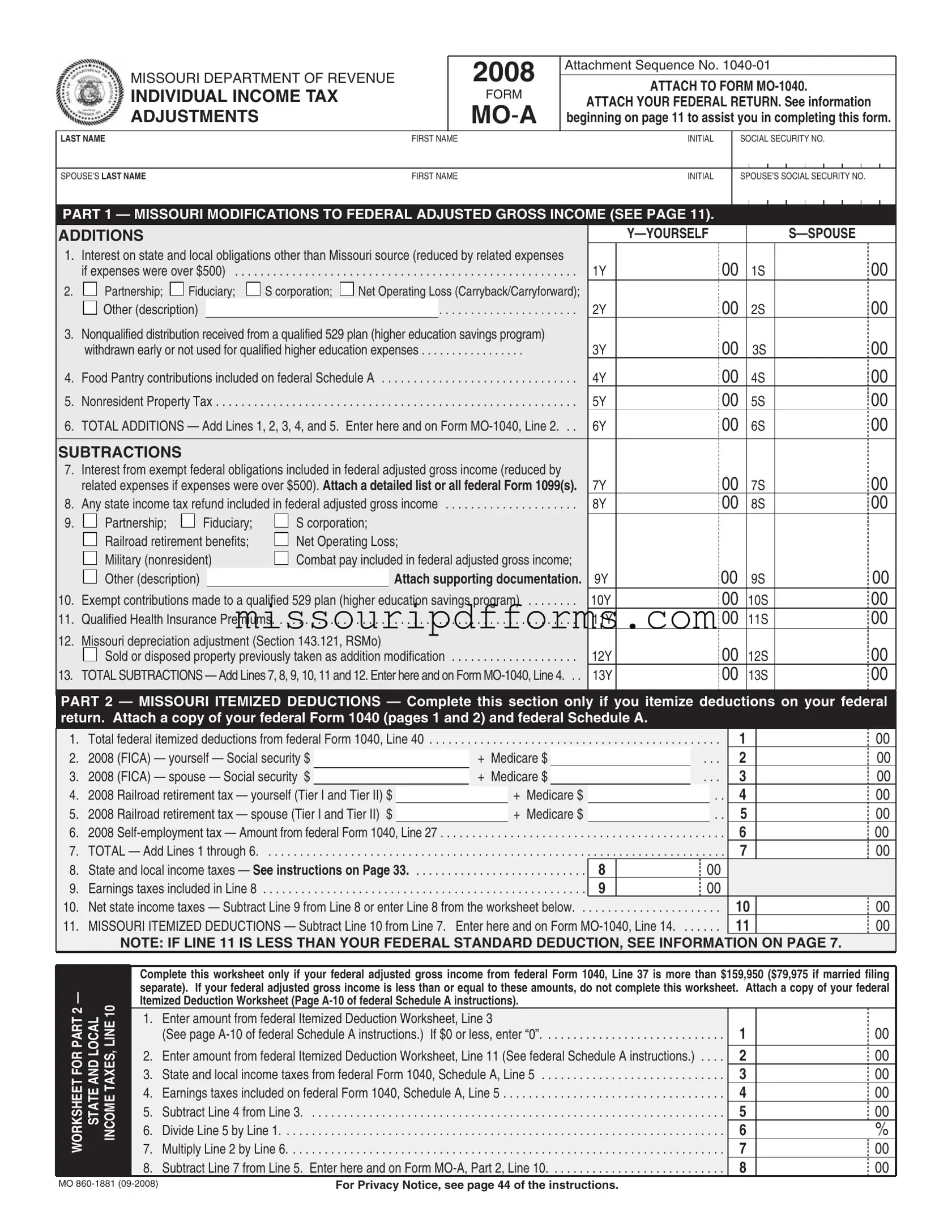 Free Missouri Mo A PDF Template