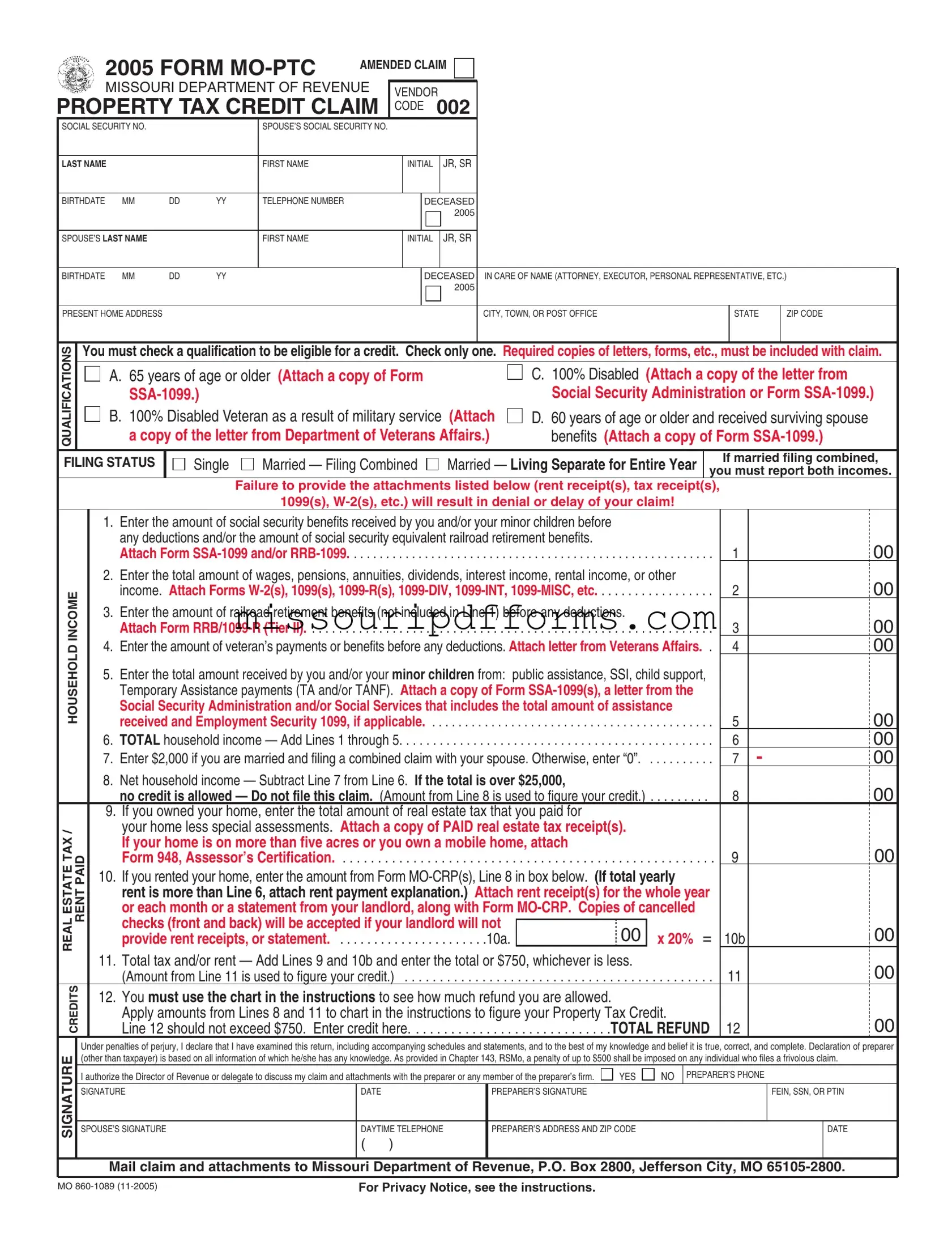 Free Missouri Mo Ptc PDF Template