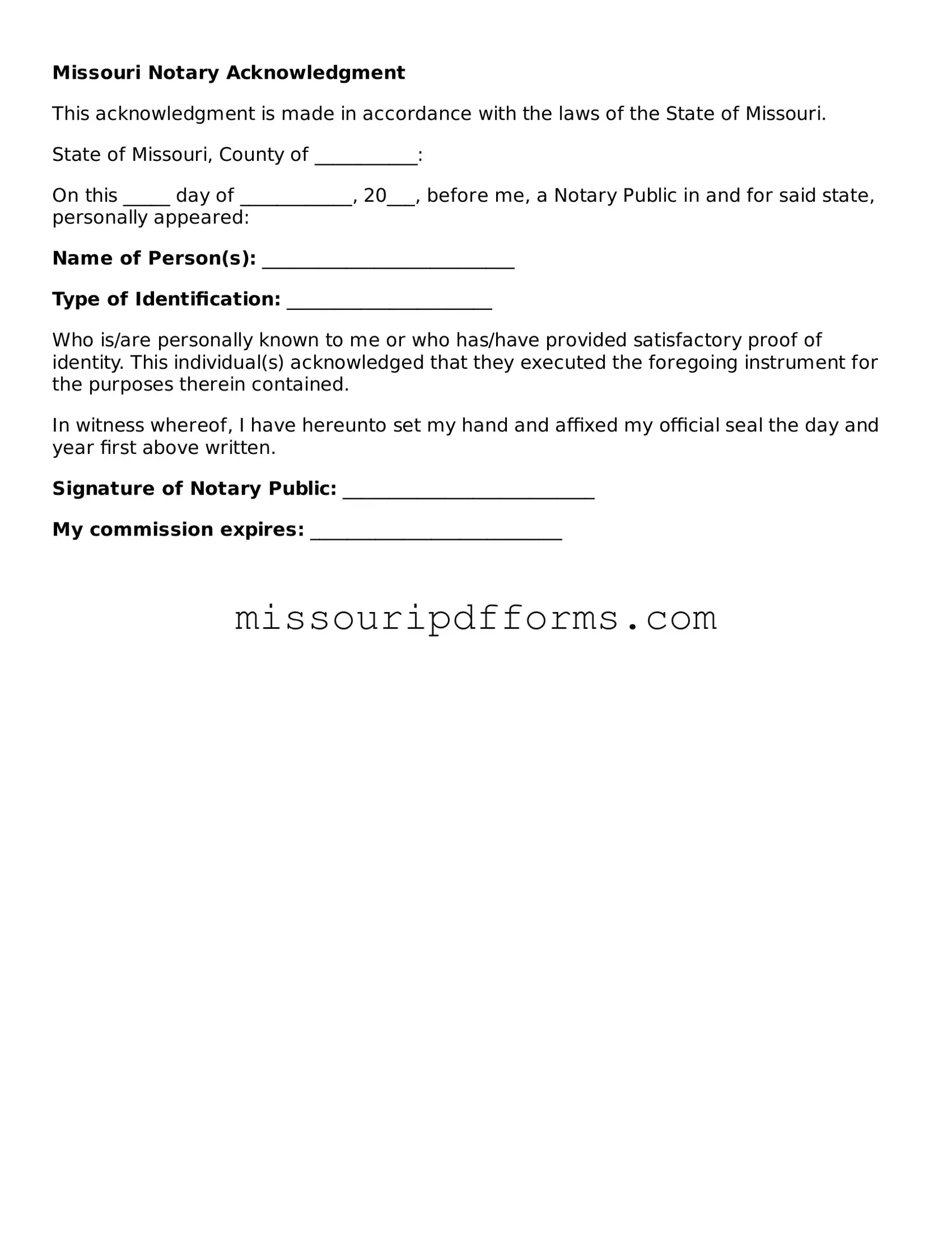 Valid Missouri Notary Acknowledgement Document