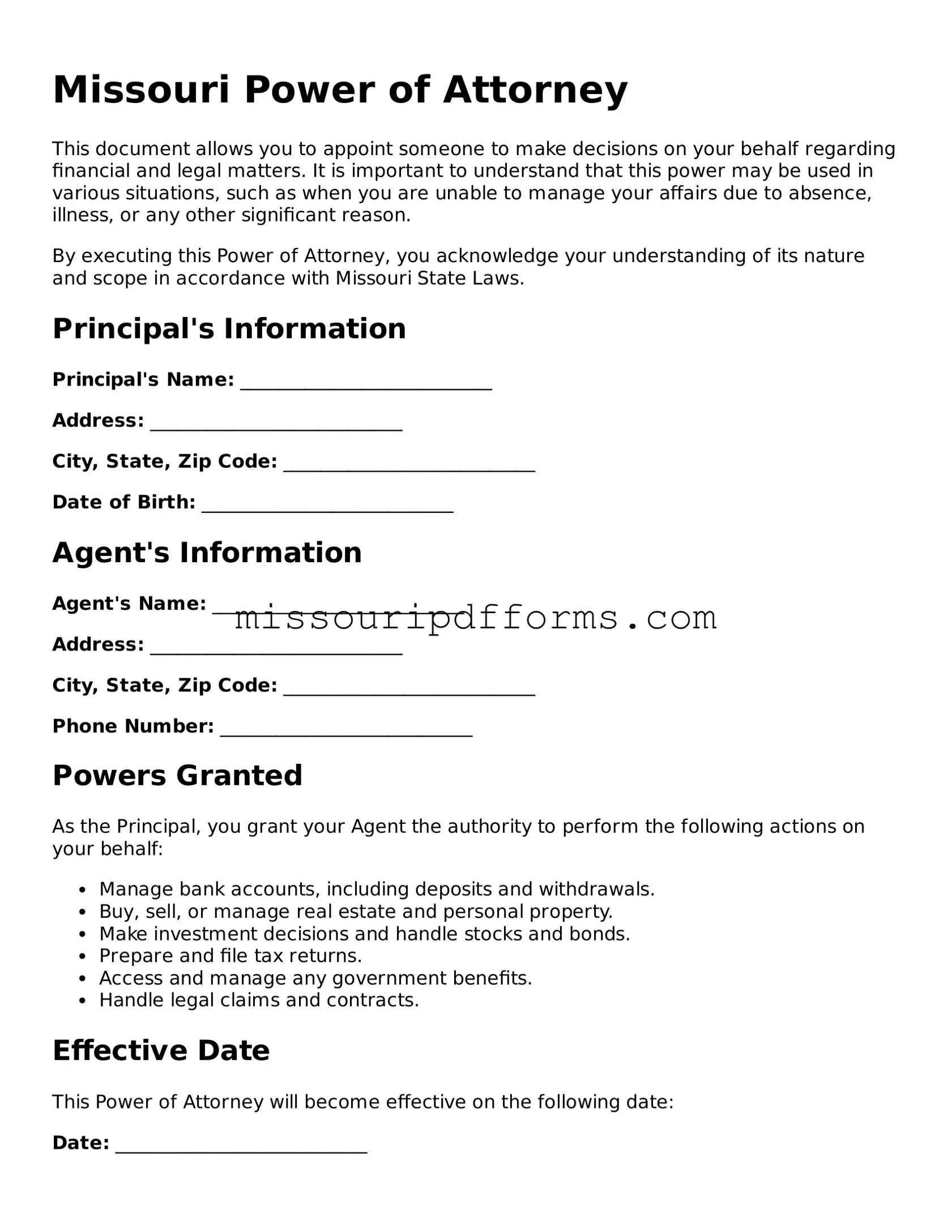 Valid Missouri Power of Attorney Document