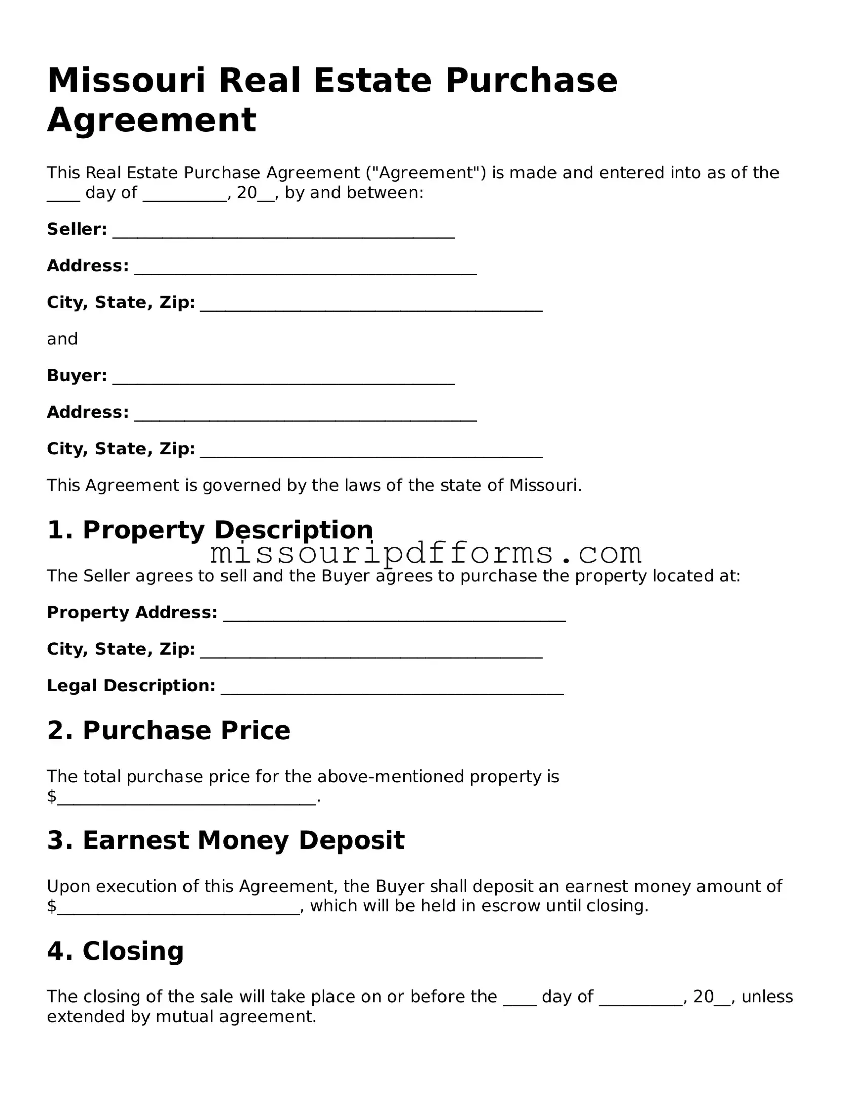 Valid Missouri Real Estate Purchase Agreement Document