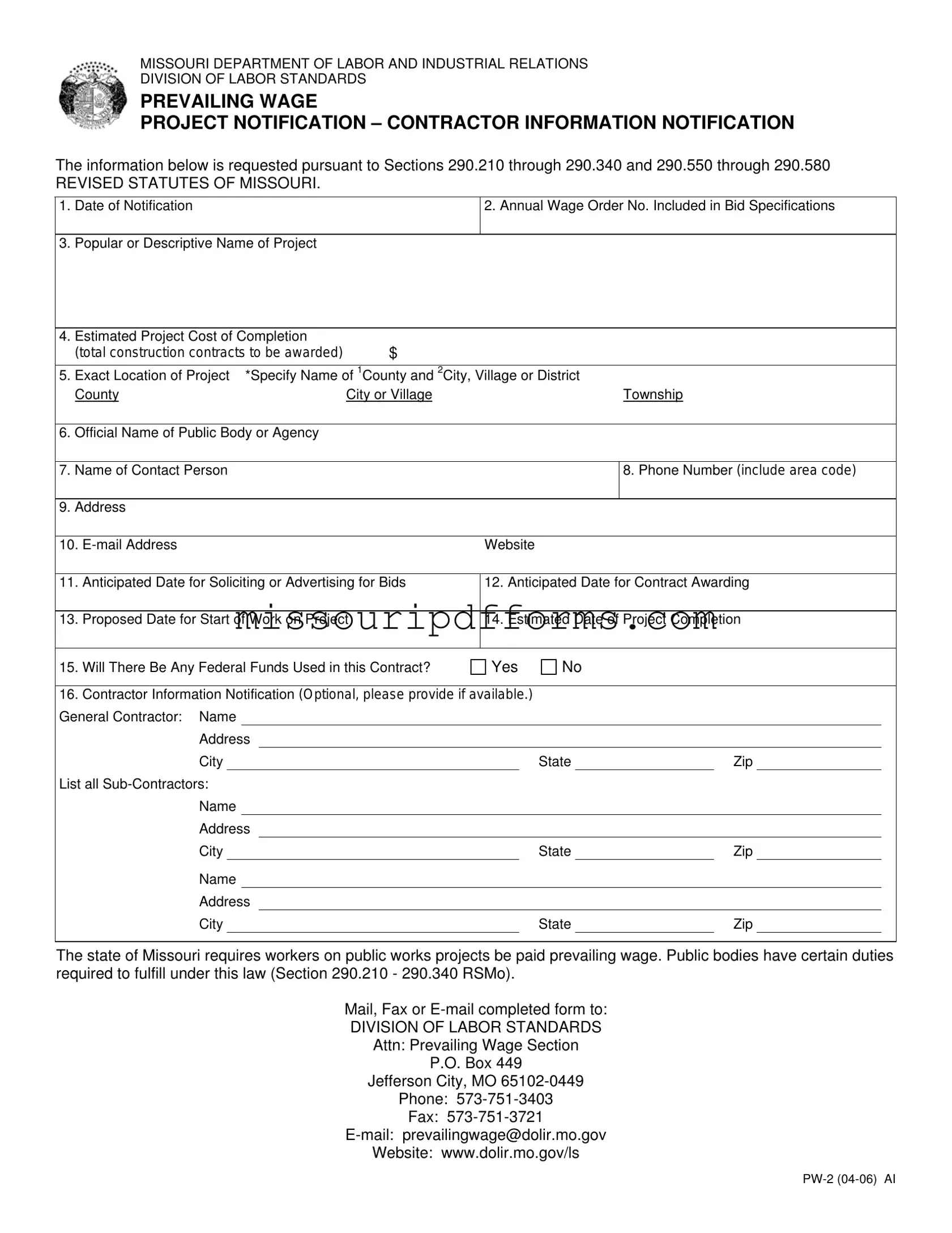 Free Missouri Pw 2 PDF Template