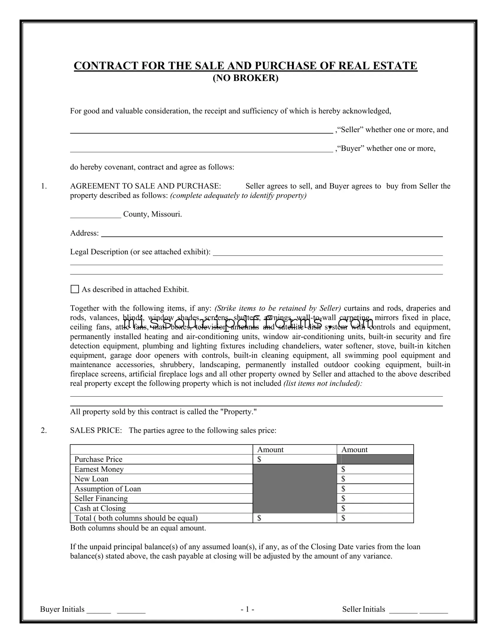 Free Missouri Real Estate Contract PDF Template