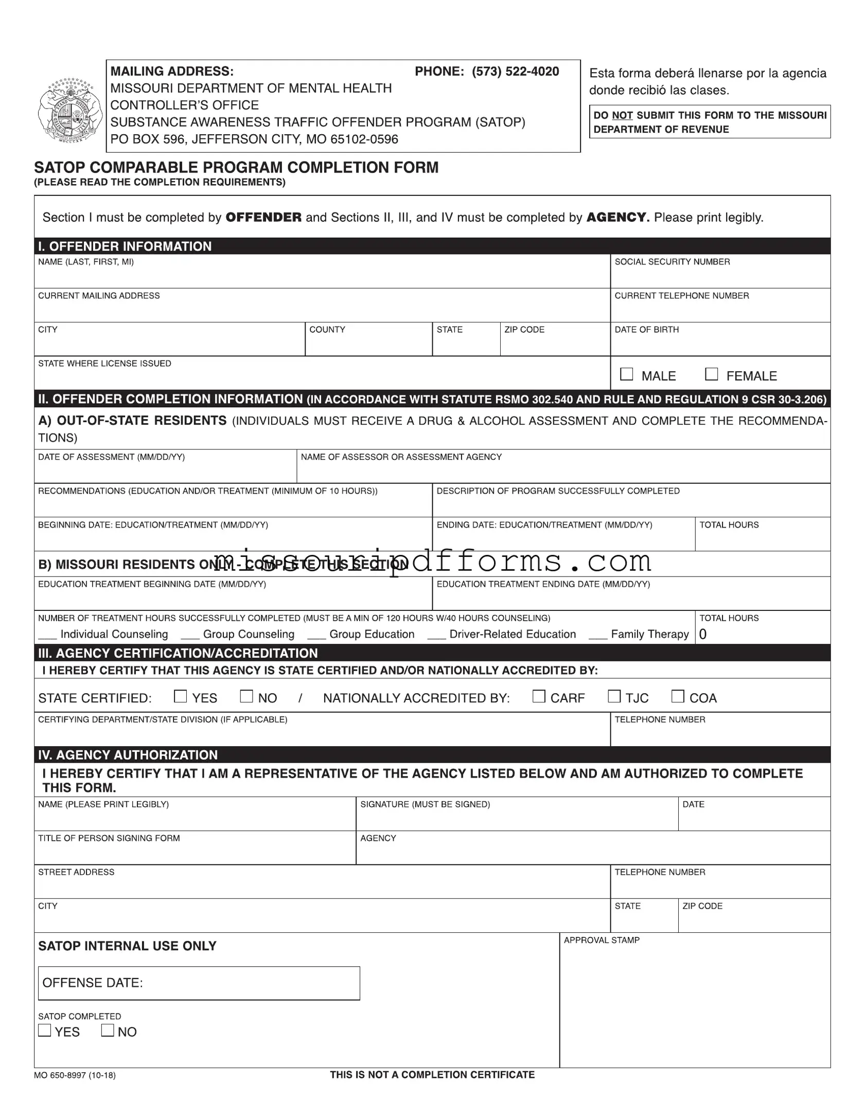 Free Missouri Satop PDF Template