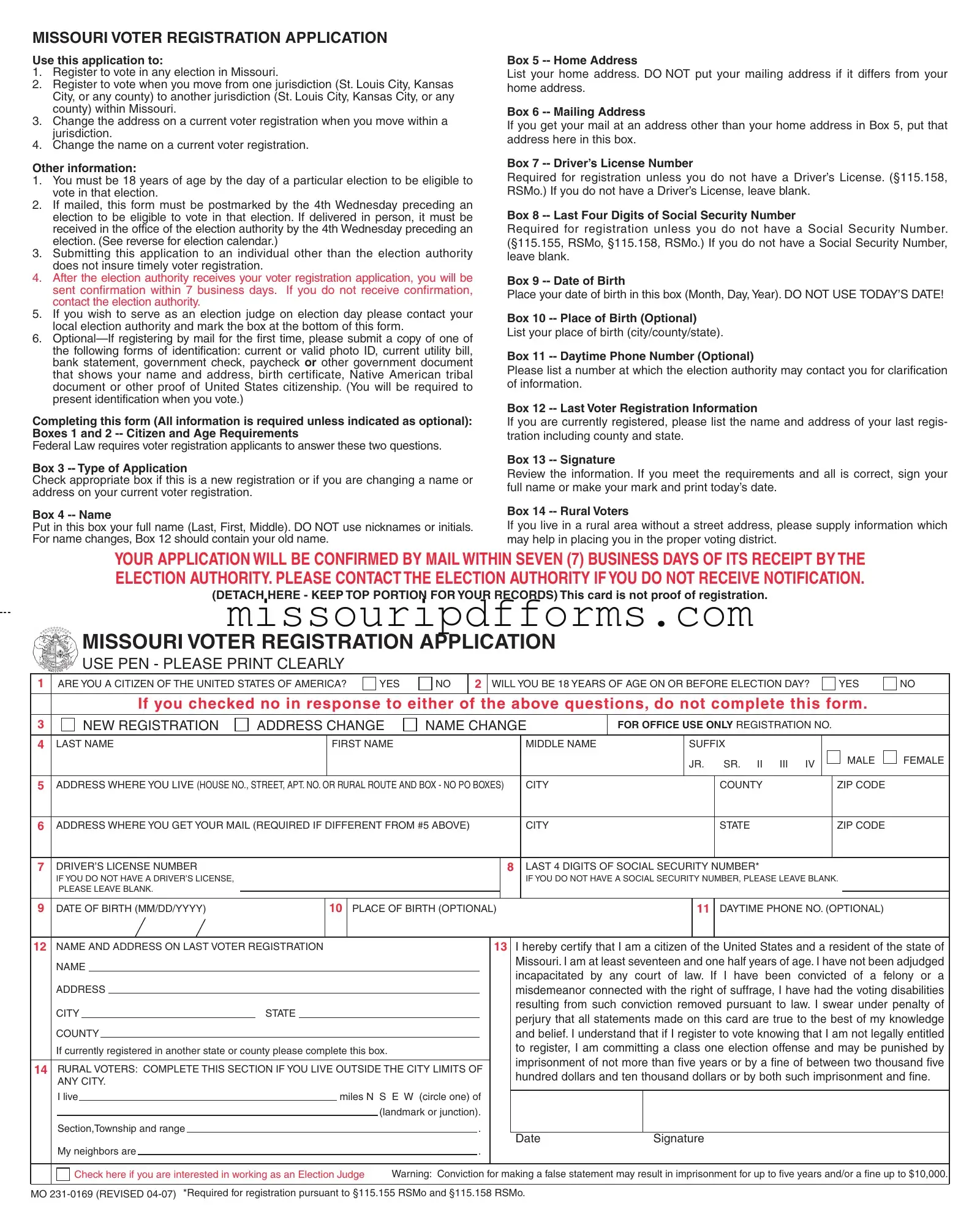 Free Missouri Voter Registration Application PDF Template