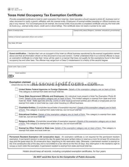 Free Hotel Tax Exemption Missouri PDF Template