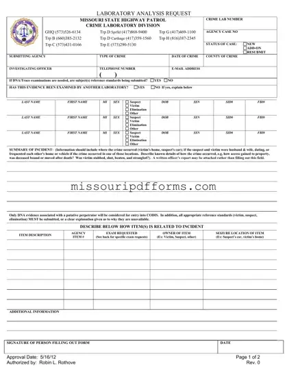 Free Laboratory Analysis Request Missouri PDF Template