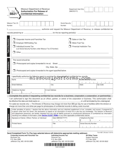 Free Missouri 8821 PDF Template