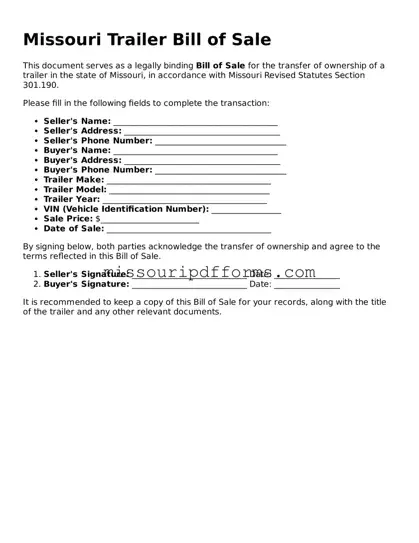 Valid Missouri Trailer Bill of Sale Document