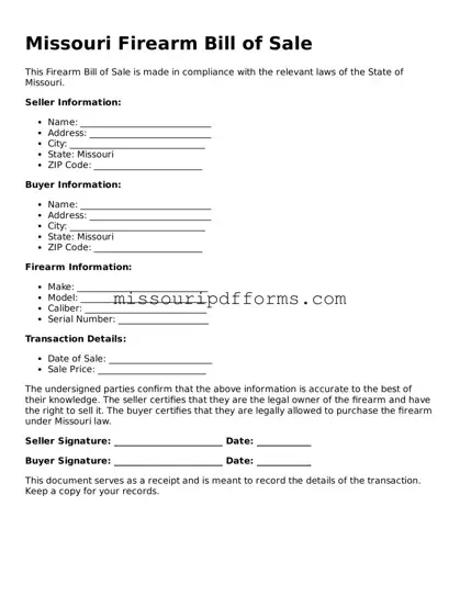 Valid Missouri Firearm Bill of Sale Document