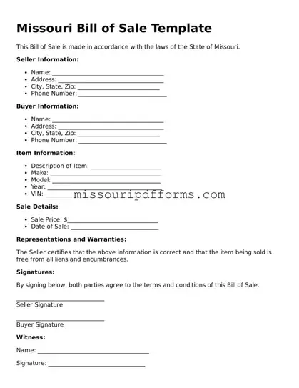 Valid Missouri Bill of Sale Document