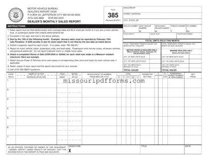 Free Missouri Dealer Monthly Sales Report PDF Template