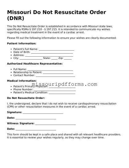 Valid Missouri Do Not Resuscitate Order Document