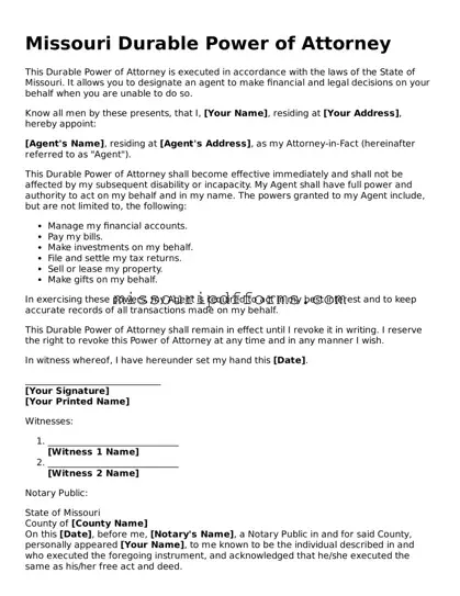Valid Missouri Durable Power of Attorney Document