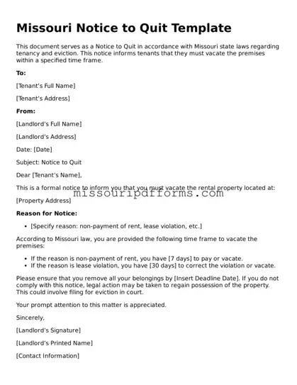 Valid Missouri Notice to Quit Document