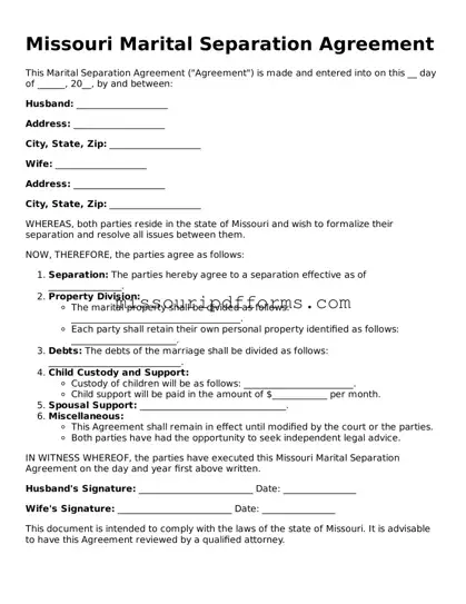 Valid Missouri Marital Separation Agreement Document