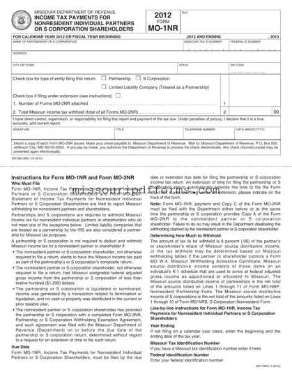 Free Missouri Mo 1Nr PDF Template