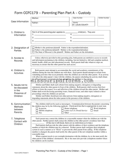 Free Missouri Parenting Plan PDF Template